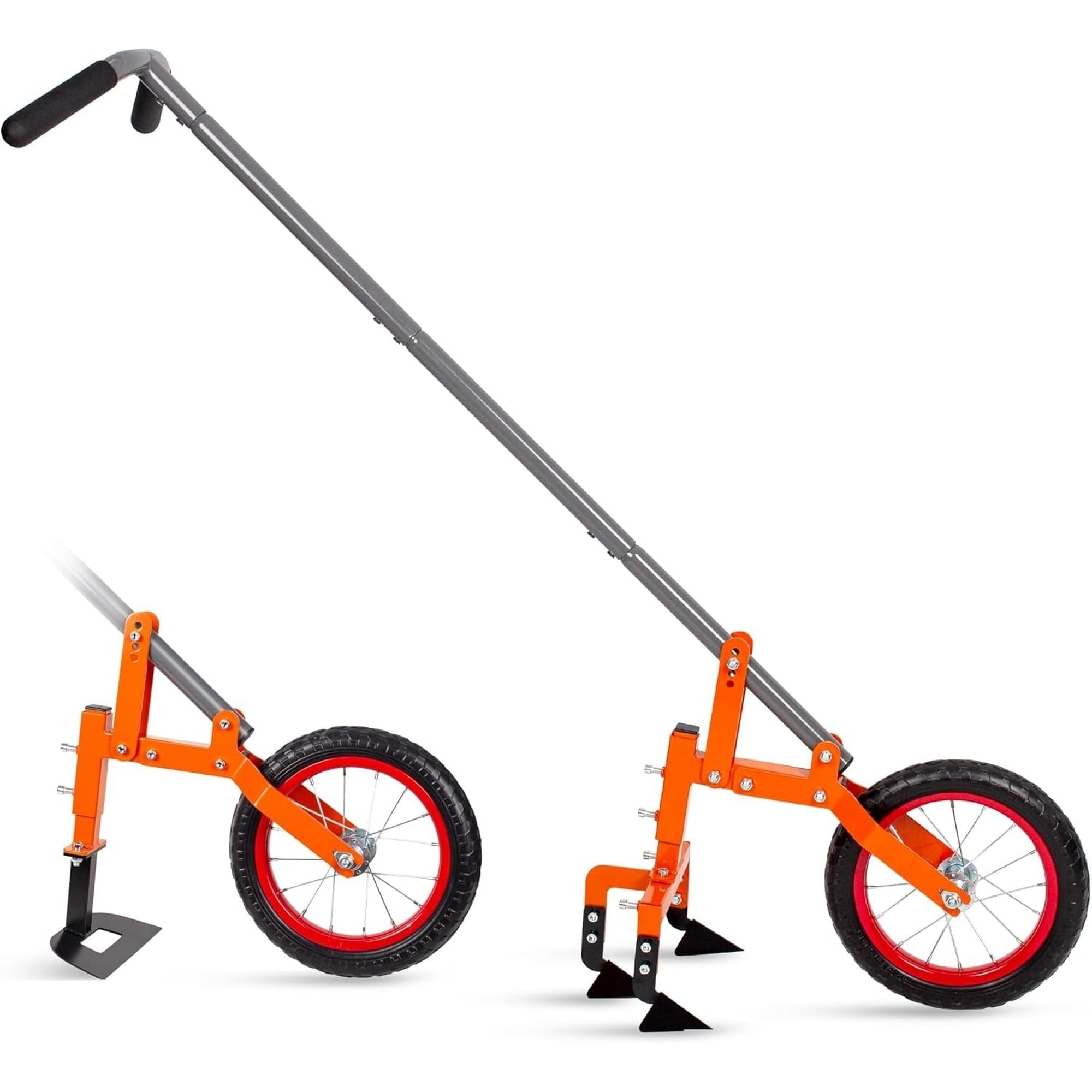 Angel Sar 54.5in 2-Tool Orange Grey Manual Wheel Hoe Garden Cultivator with Adjustable Long Handle Dual Tools for Soil Loosening and Weeding for Lawn and Garden Tiller