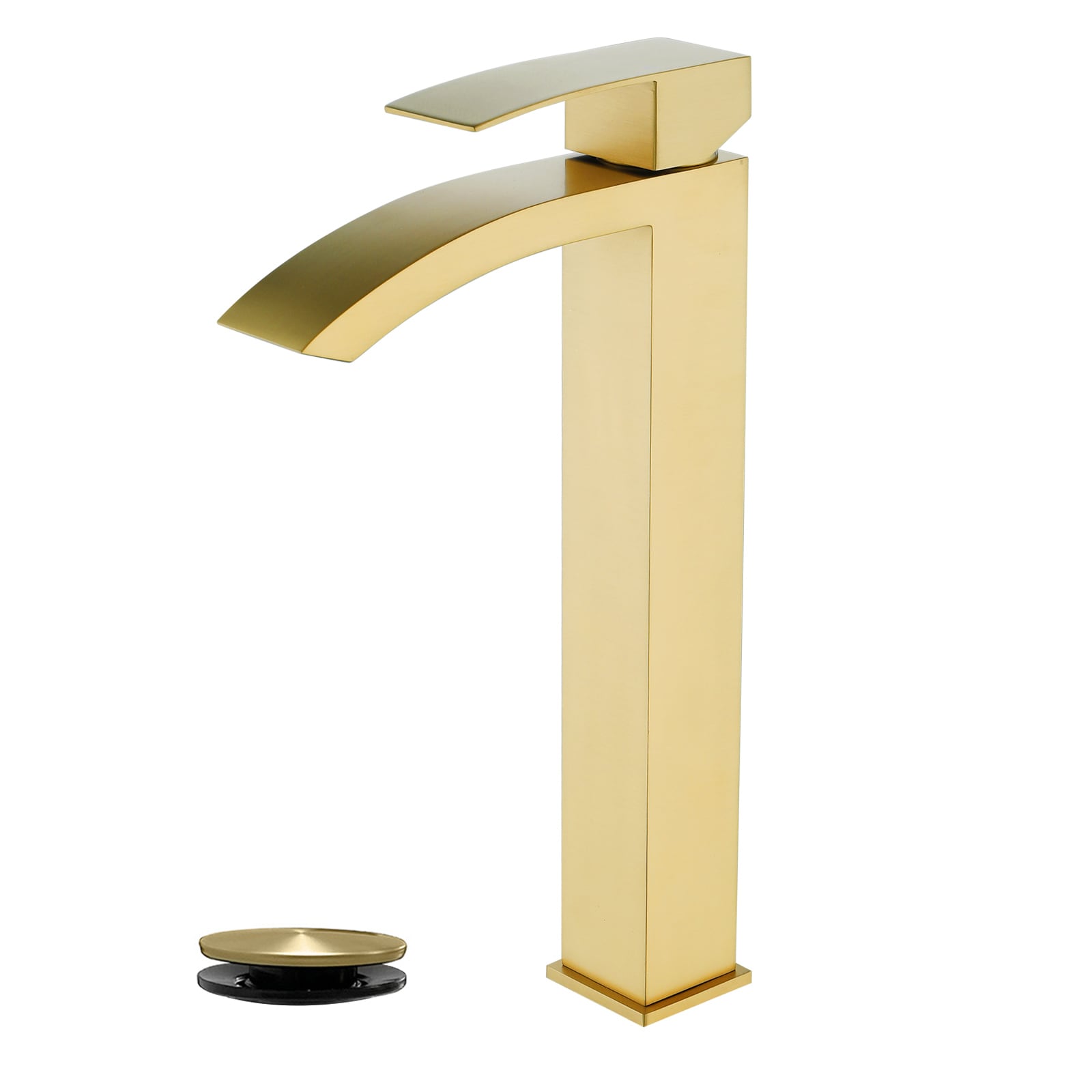 WELLFOR WK0907 Brushed Gold Single hole 1-handle Waterfall Commercial/Residential Handle Bathroom Sink Faucet with Drain
