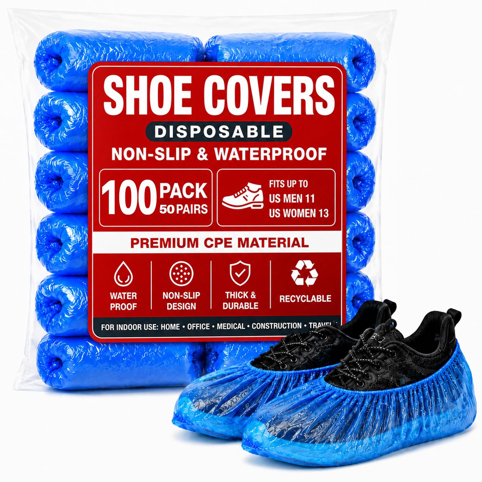 UUDULY  60 Pack Plastic Shoe Covers Waterproof Disposable Boot Covers for Men and Women Fits All Shoe Sizes for Cleaning and Protection
