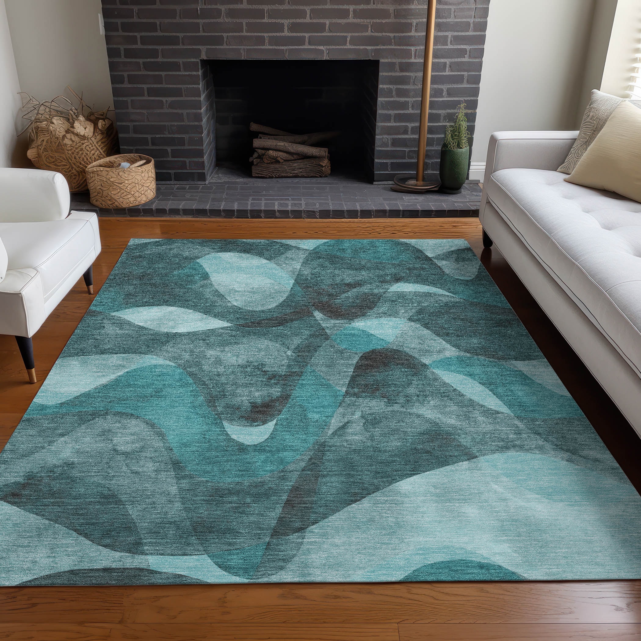 Addison Rugs ACN536TE9X12 Chantille 9 x 12 (ft) Polyester Teal Rectangular Indoor/Outdoor Geometric Mid-Century Modern Machine washable Area rug