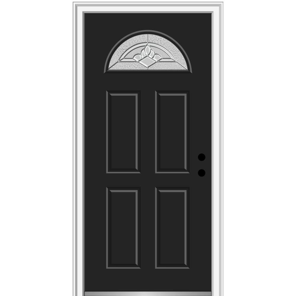MMI DOOR ZZ3667382L 34-in x 80-in x 4-9/16-in Fiberglass 1/4 lite Left-hand inswing Black Painted Prehung Front Door with Brickmould Insulating core
