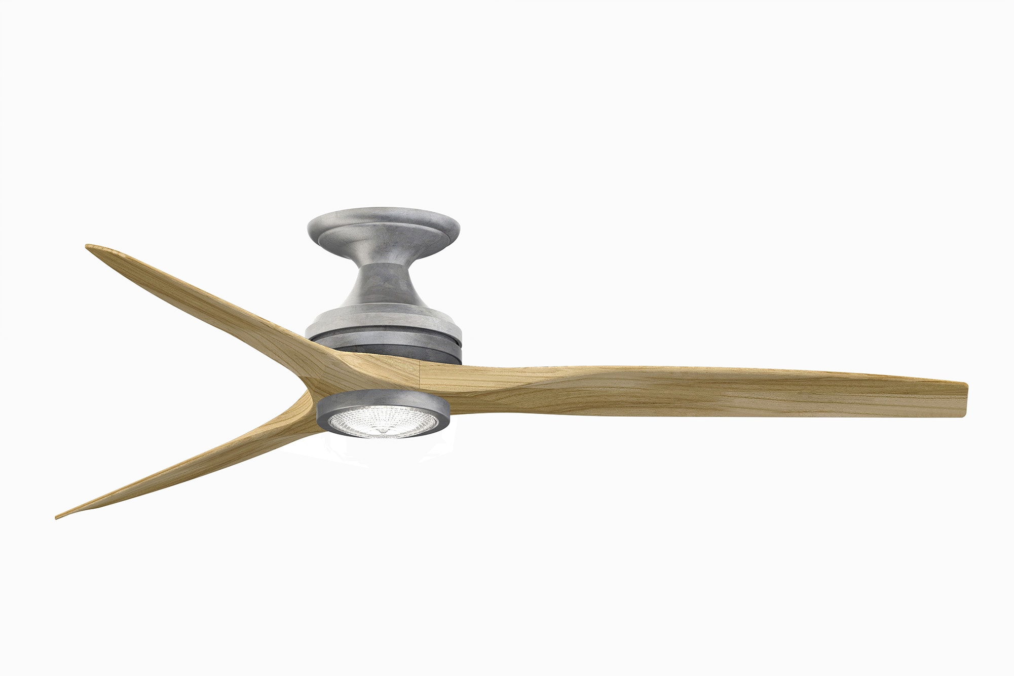 Fanimation FP6721BGZ-60N-LK-F Spitfire 60-in Integrated LED Outdoor Flush Mount Galvanized with Natural Blades Propeller Ceiling Fan With Light - Remote Included ( 3 -Blade )