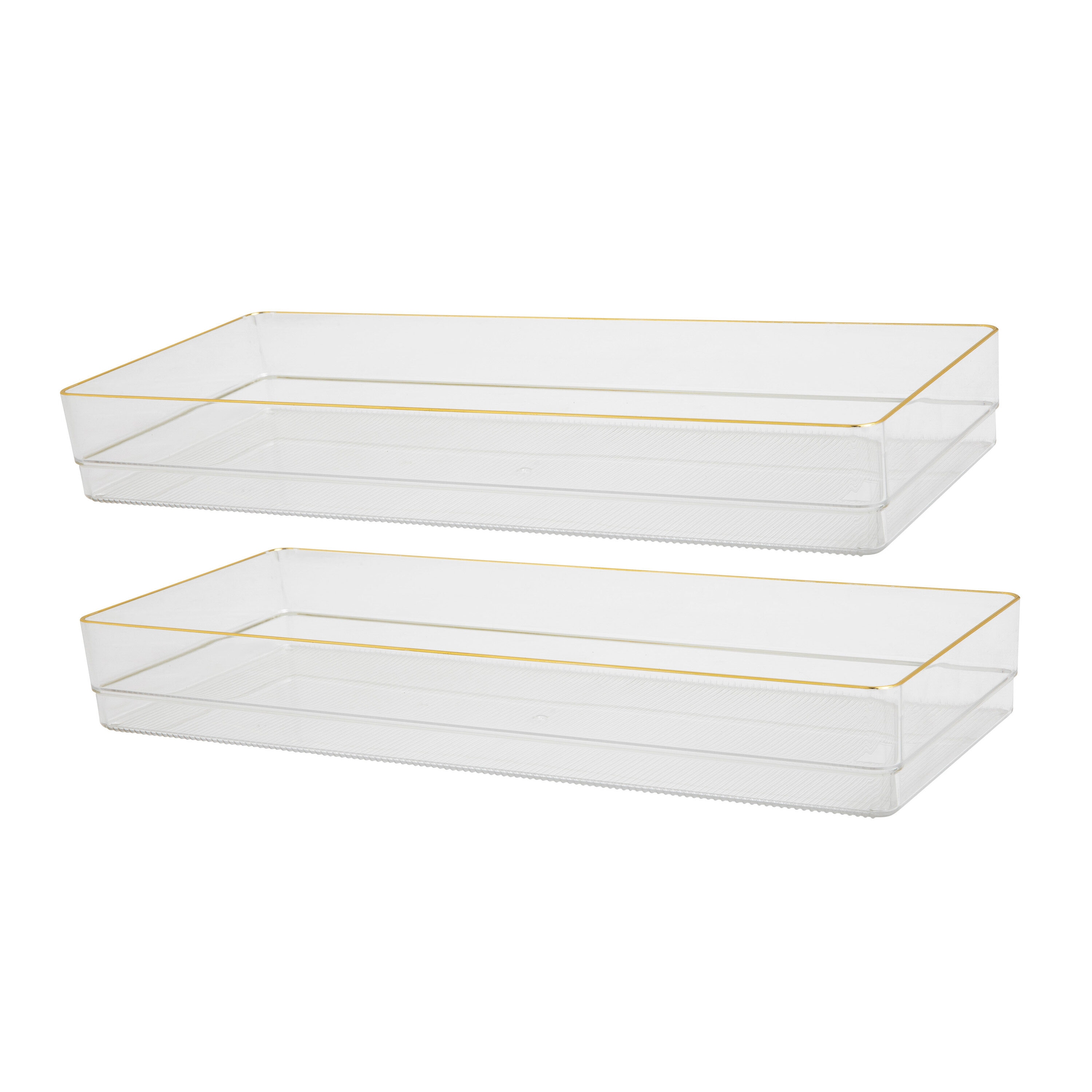 Clear Acrylic Stackable Drawer Organizers Gold Trim Set of 6