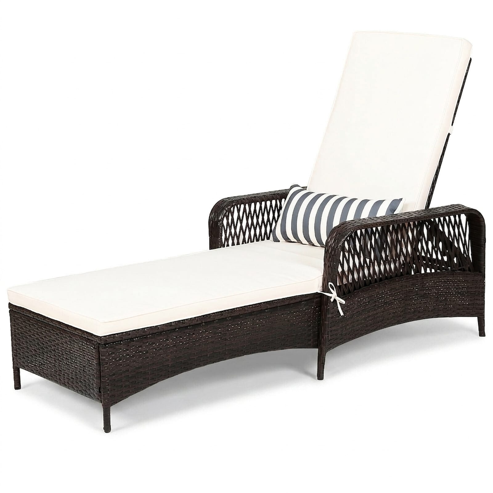 SUGIFT - PE Rattan Outdoor Chaise Lounge Chair with 6-Position Adjustable Backrest Padded Cushion...