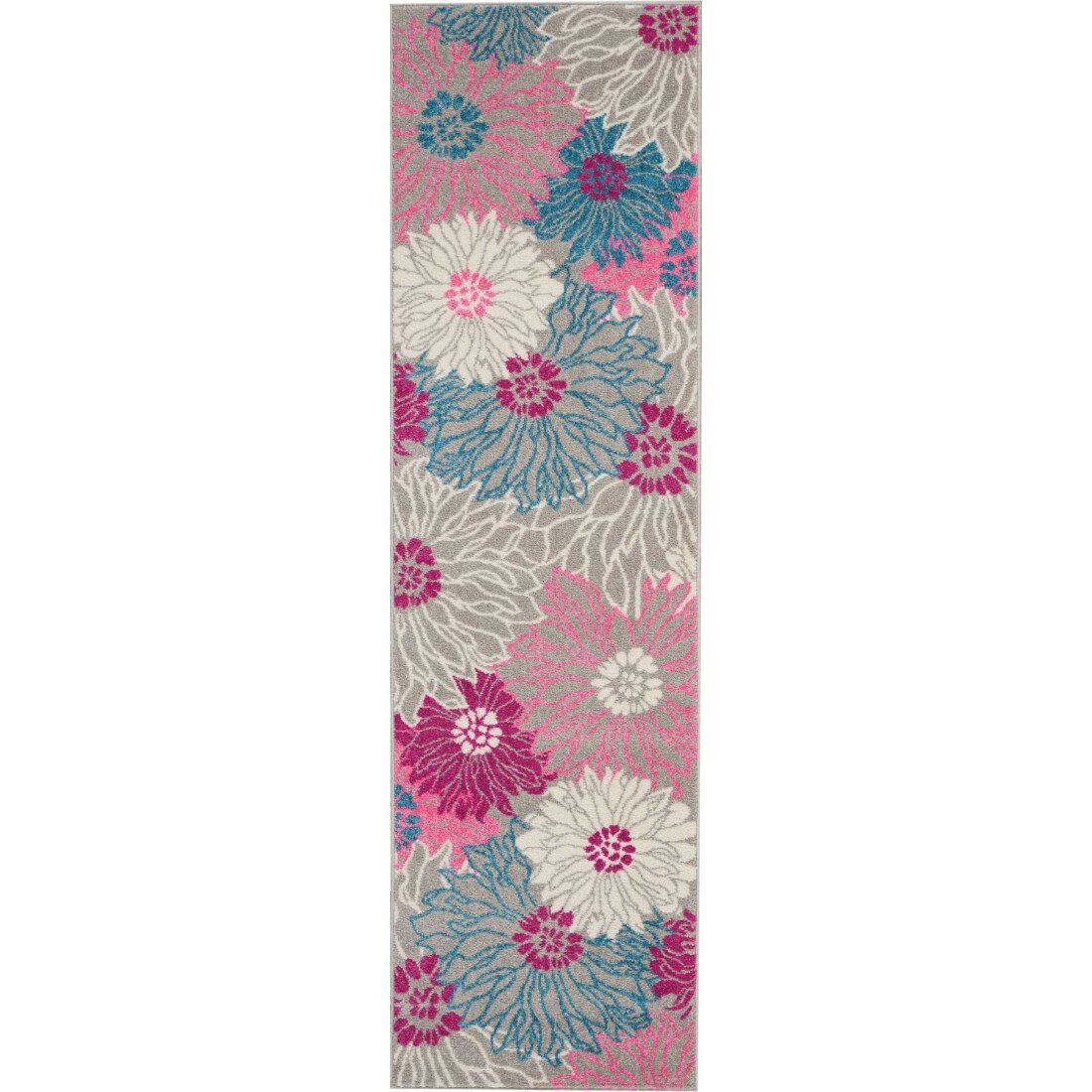 HomeRoots 4000385422 2 x 8 (ft) Polypropylene Grey Rectangular Indoor Floral Runner rug