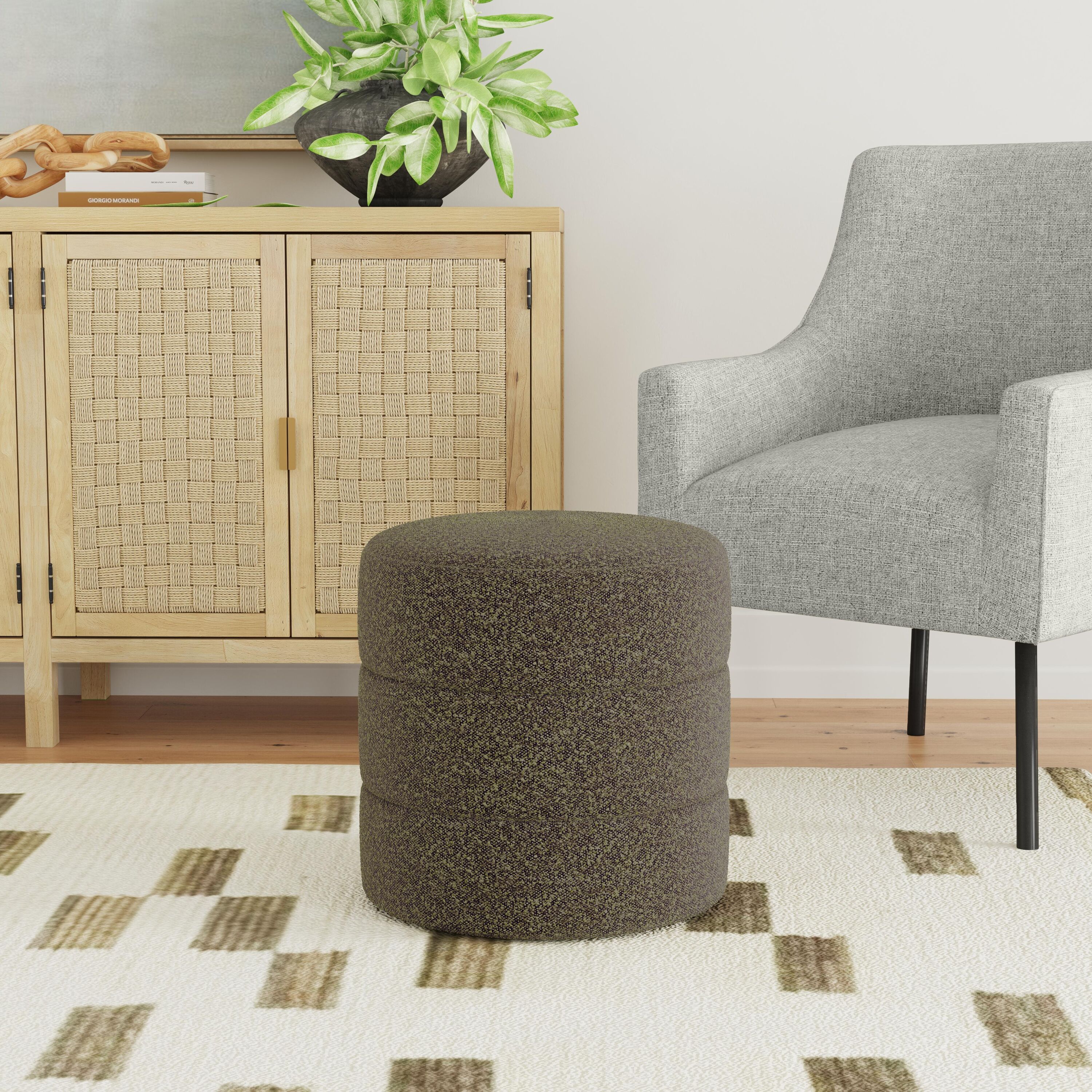 HomePop K8663-F2435 Modern Dark Brown Boucle Boucle Round Ottoman