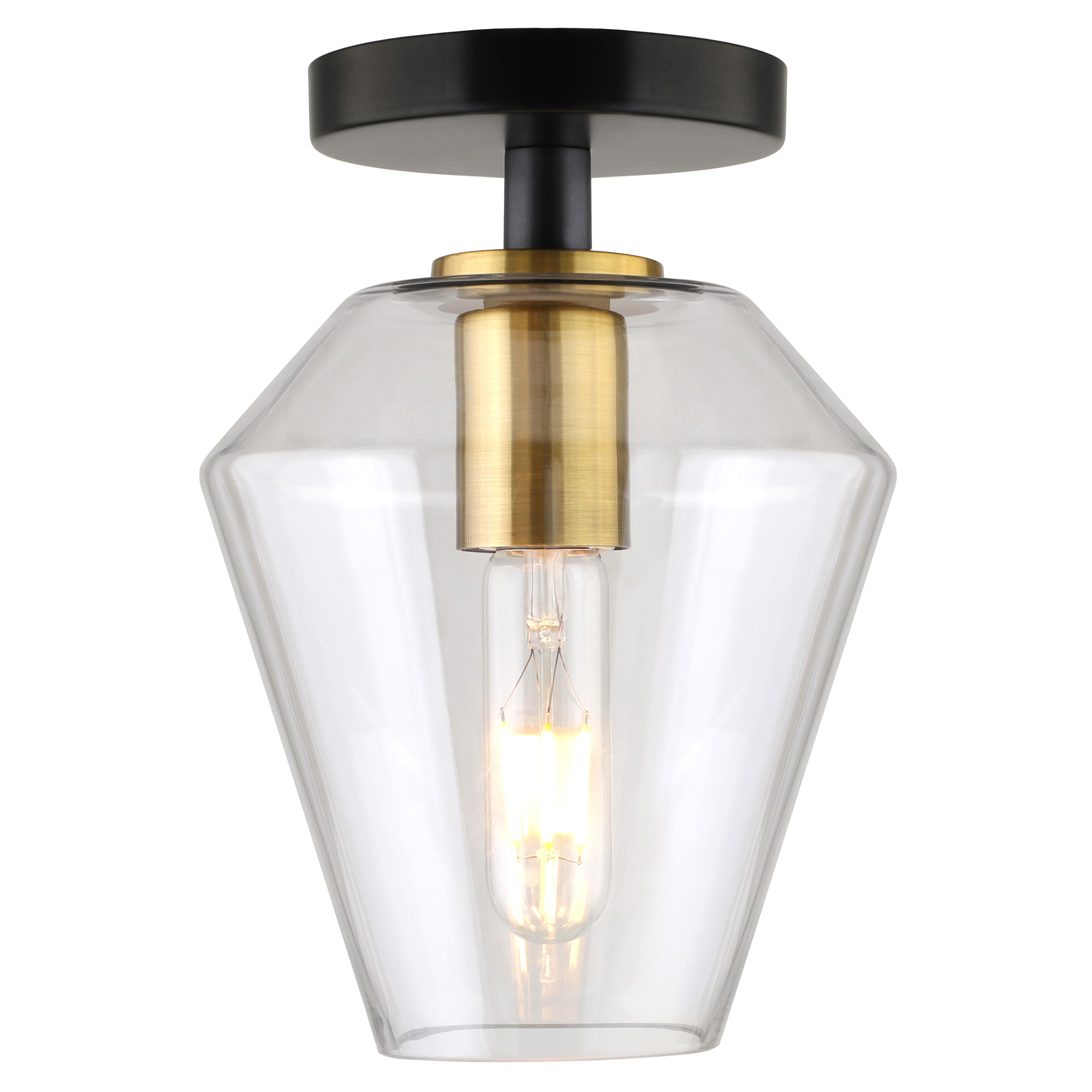 Remy 7" Matte Black and Brass Semi Flush Mount with Glass Shade