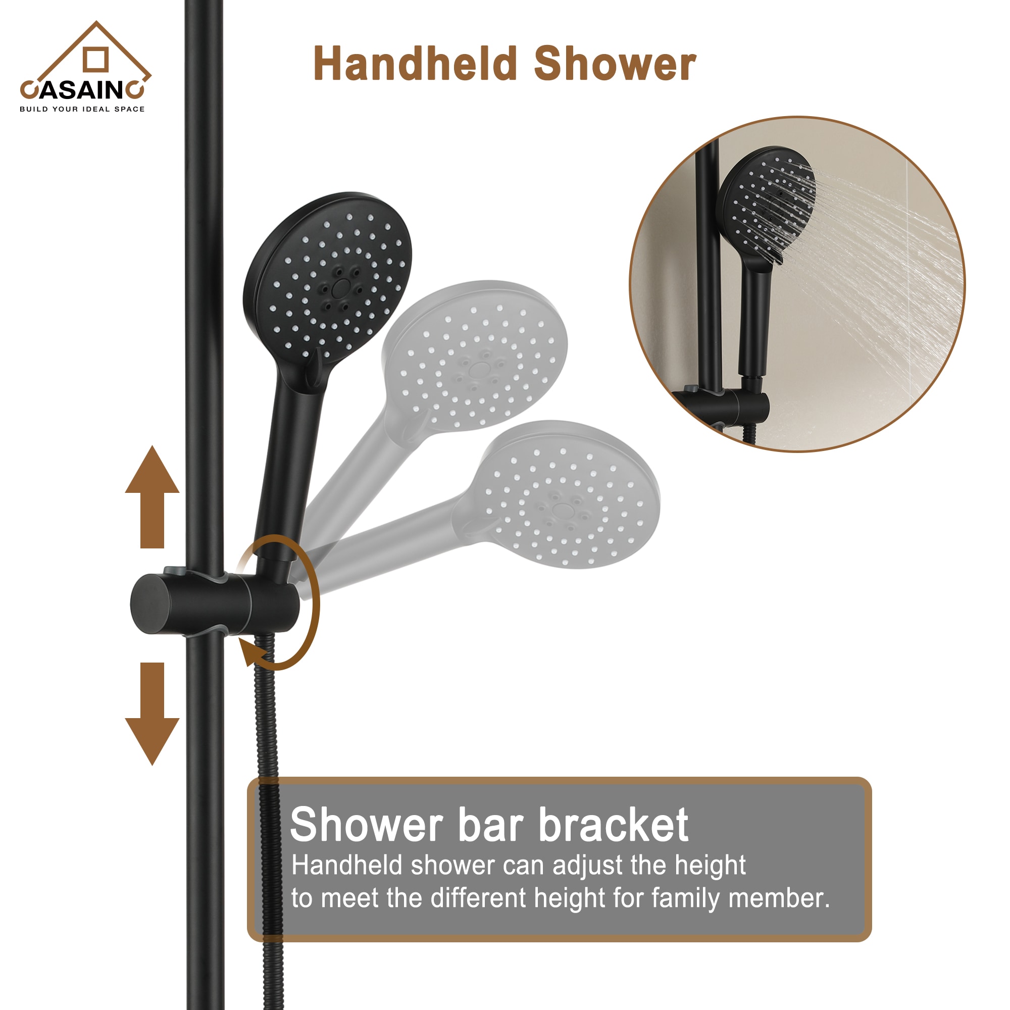 CASAINC CS1913-MB Showerhead-Bar-Panels - View #9