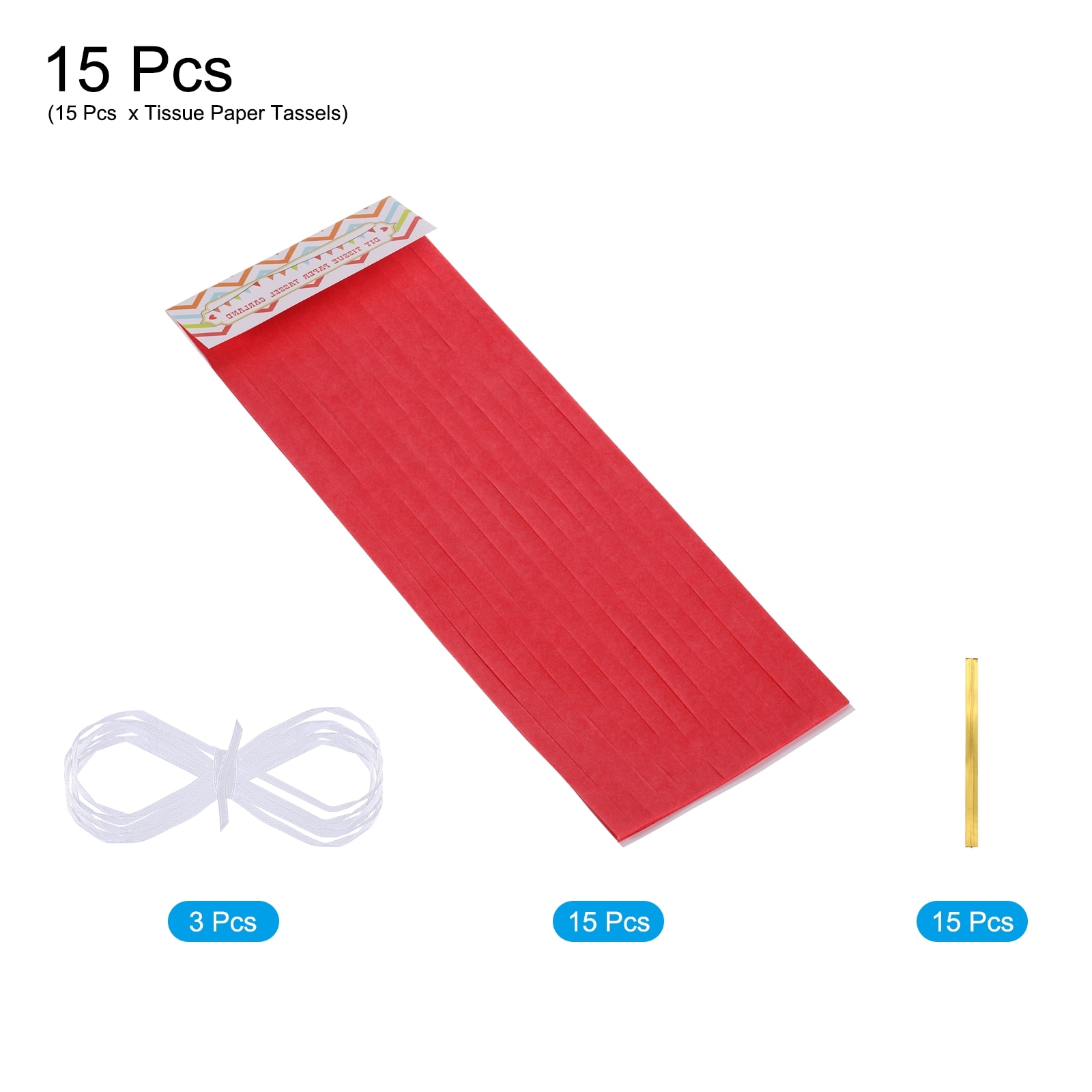 Unique Bargains 15Pcs Red Tassel Garland Banner with Rope Tissue Paper ...