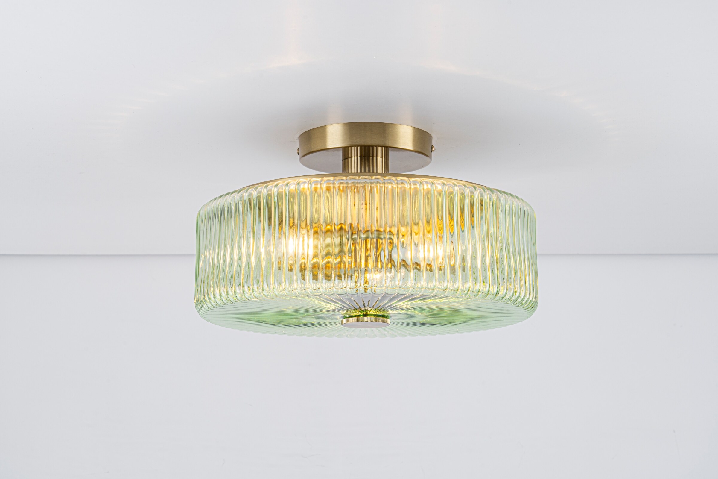 EDISLIVE 14-in Green Indoor 3 -Light Flush Mount Light with Ribbed Glass
