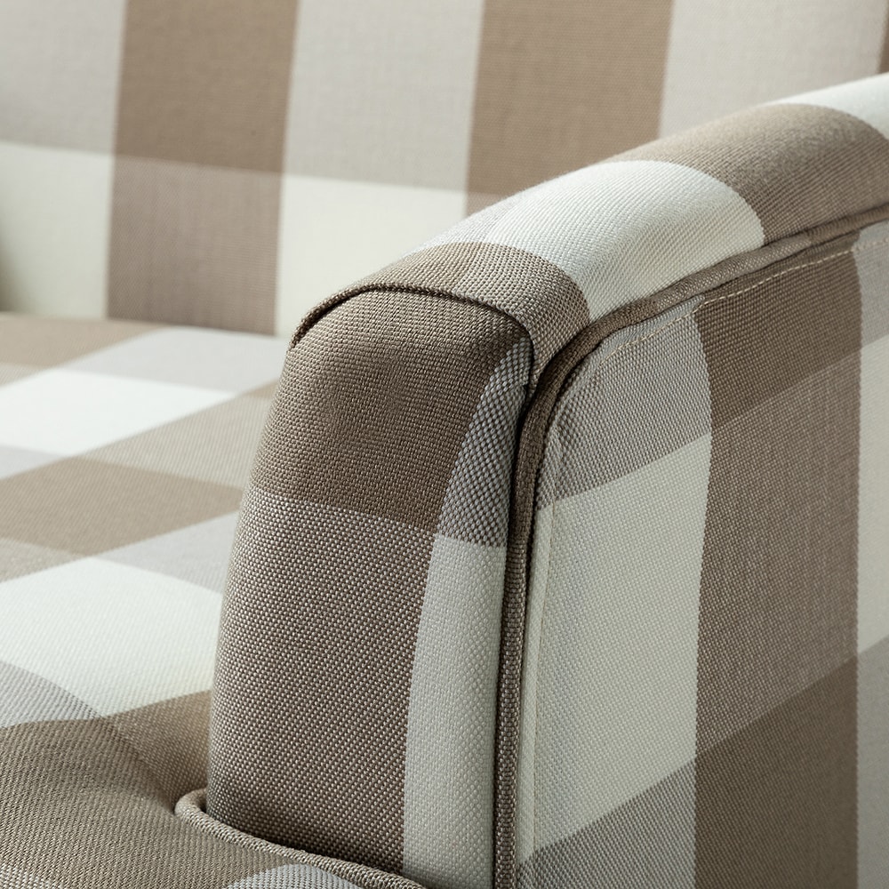 Plaid Beige Upholstered Accent Chair with Nailhead Trim