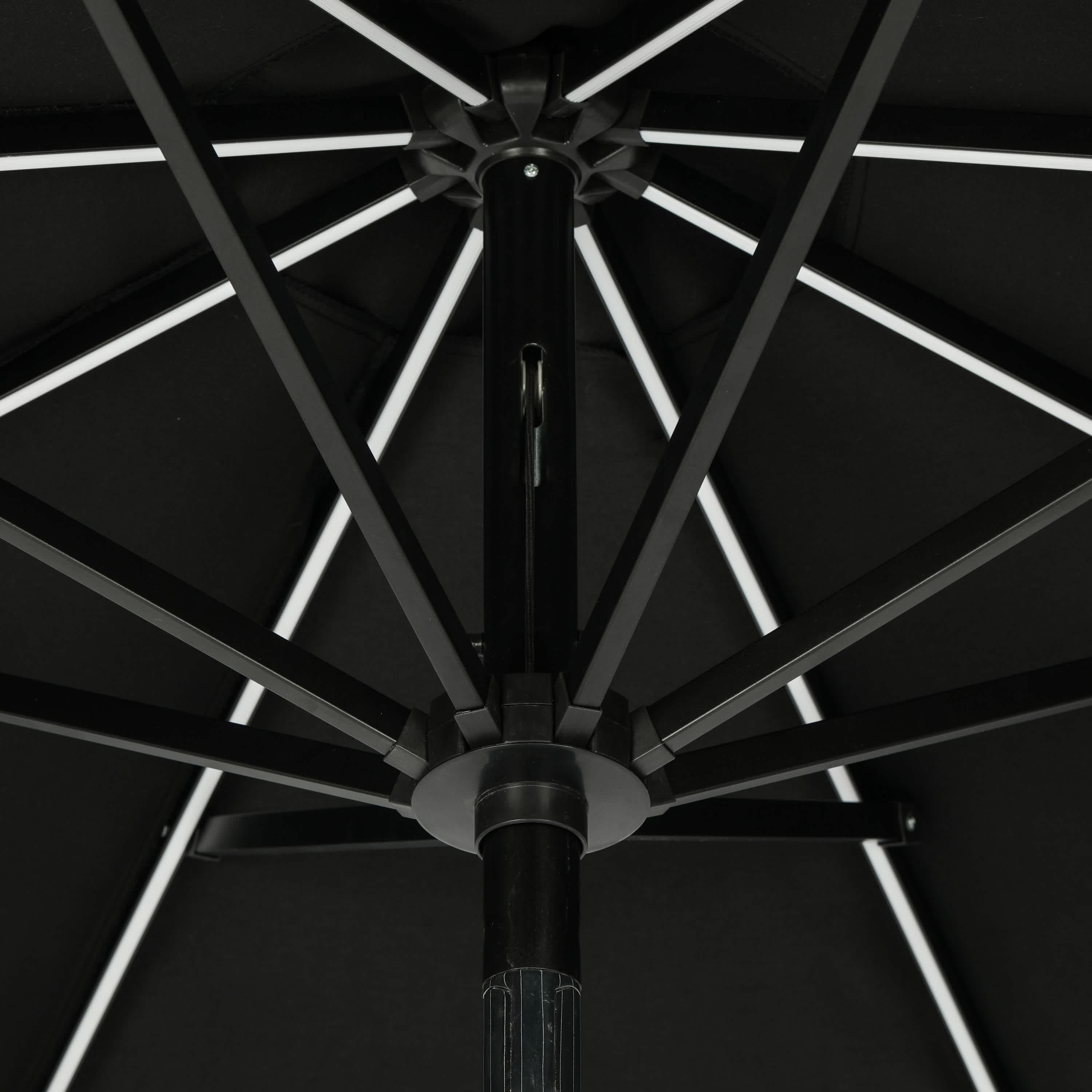 Mirage II Fiesta Black Aluminum Market Patio Umbrella with Solar LED Lights