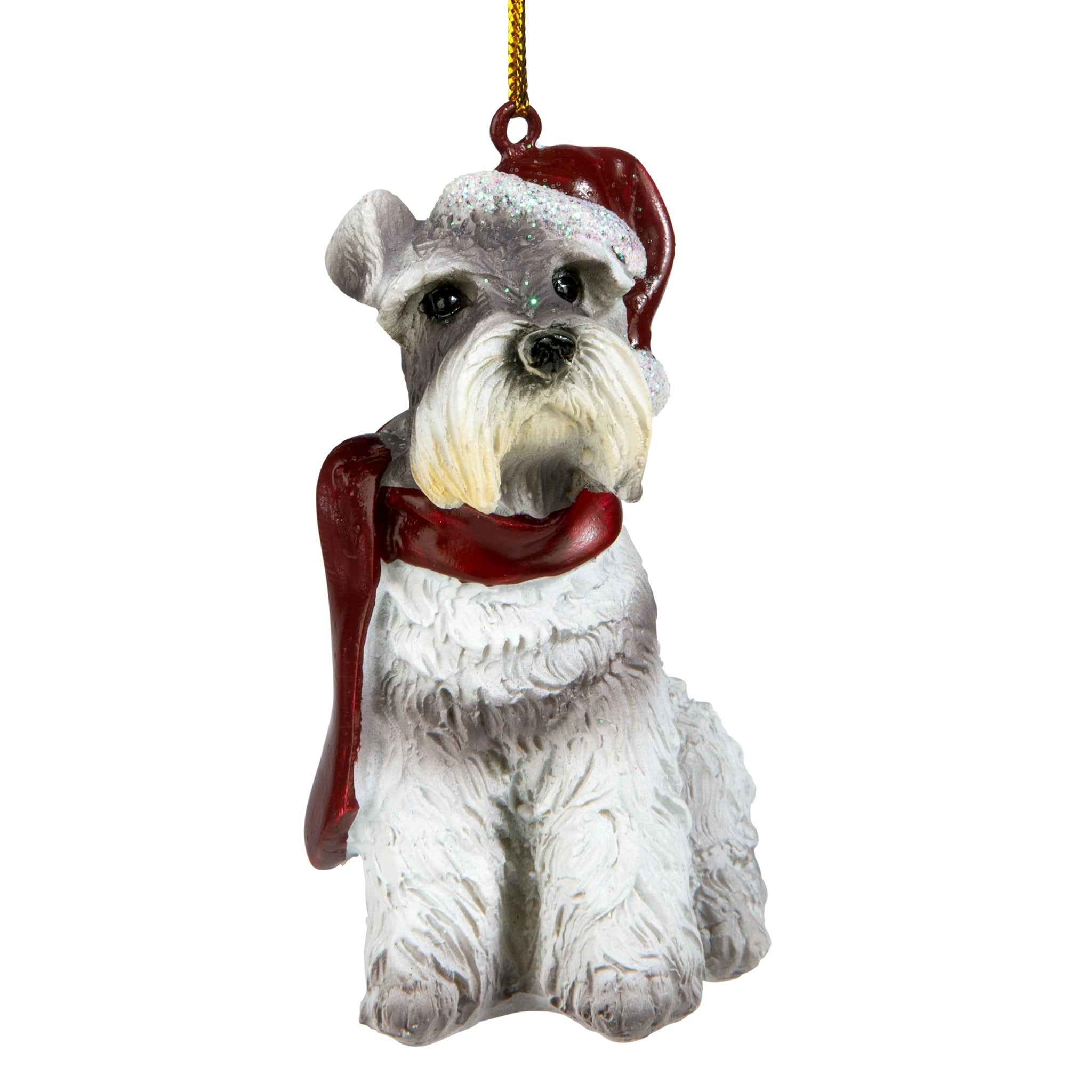 Design Toscano Miniature Schnauzer Dog Ornament - Festive Santa Hat and ...