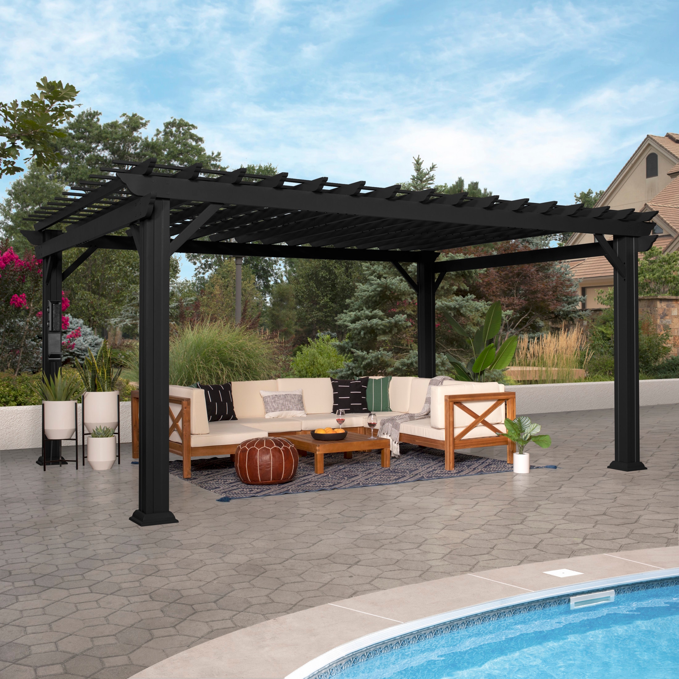 Backyard Discovery 2105027BCOM Stratford 12-ft W x 16-ft L x 7-ft 10-3/4-in H Black Metal Freestanding Pergola with Canopy