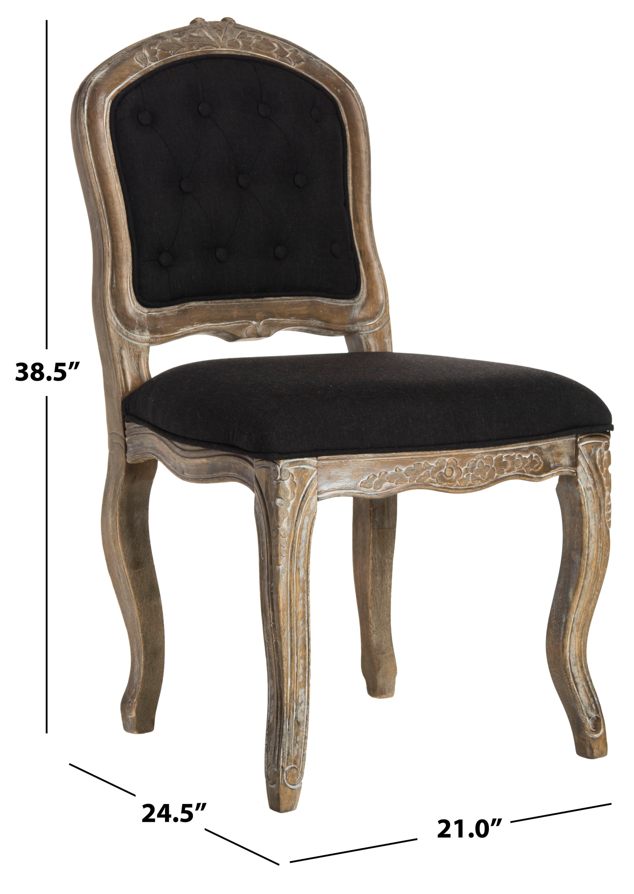 Elegant Black Linen & Rustic Oak French Leg Dining Chair, Set of 2