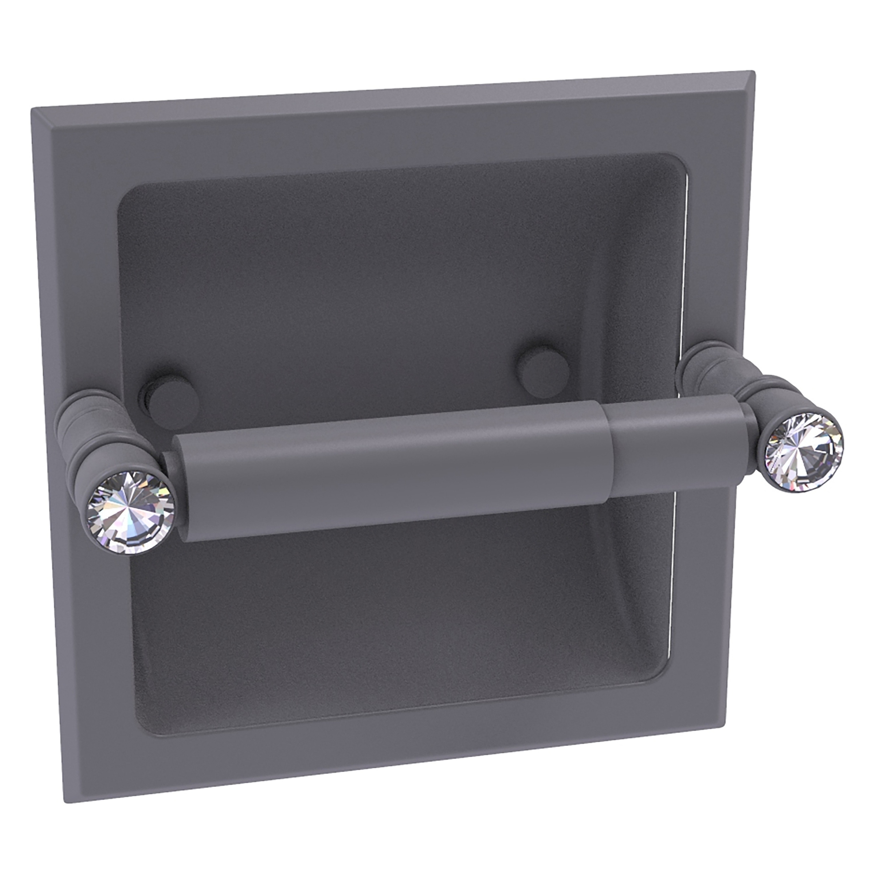 Allied Brass CC-24C-GYM Carolina Crystal Matte Gray Recessed Double post Toilet Paper Holder 1 -Rolls with Storage