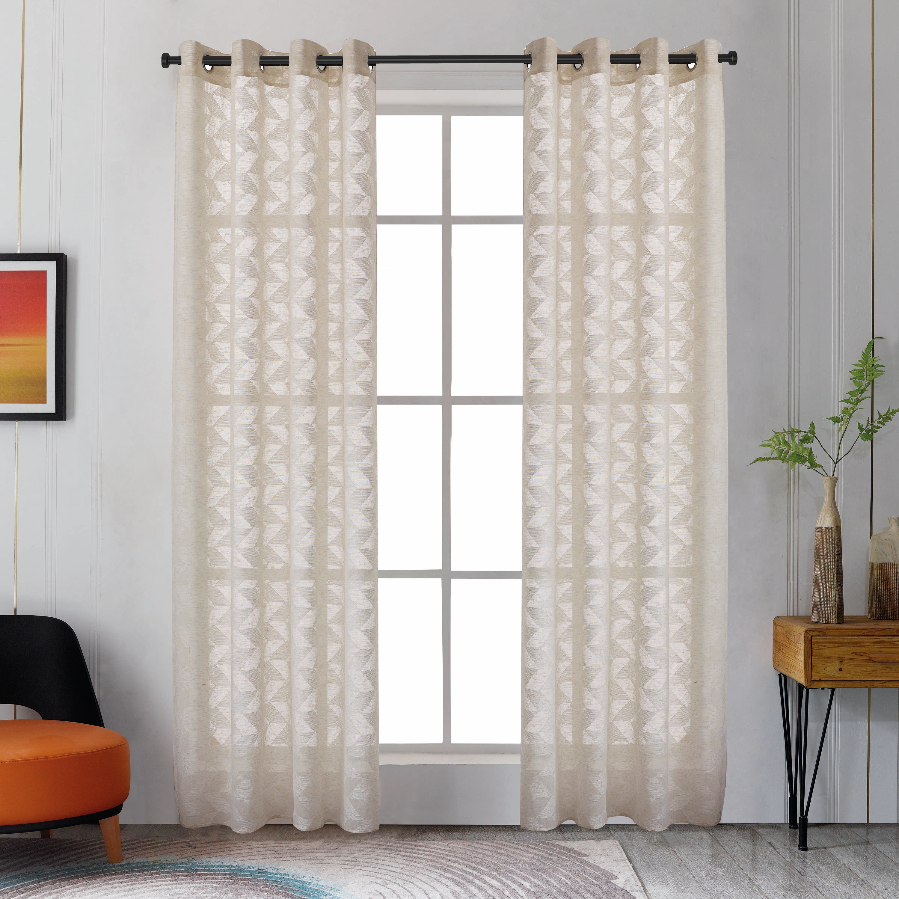 1 Chevron TEAL Pattern Design Voile Sheer 2Tone Window Curtain Drape Panel 