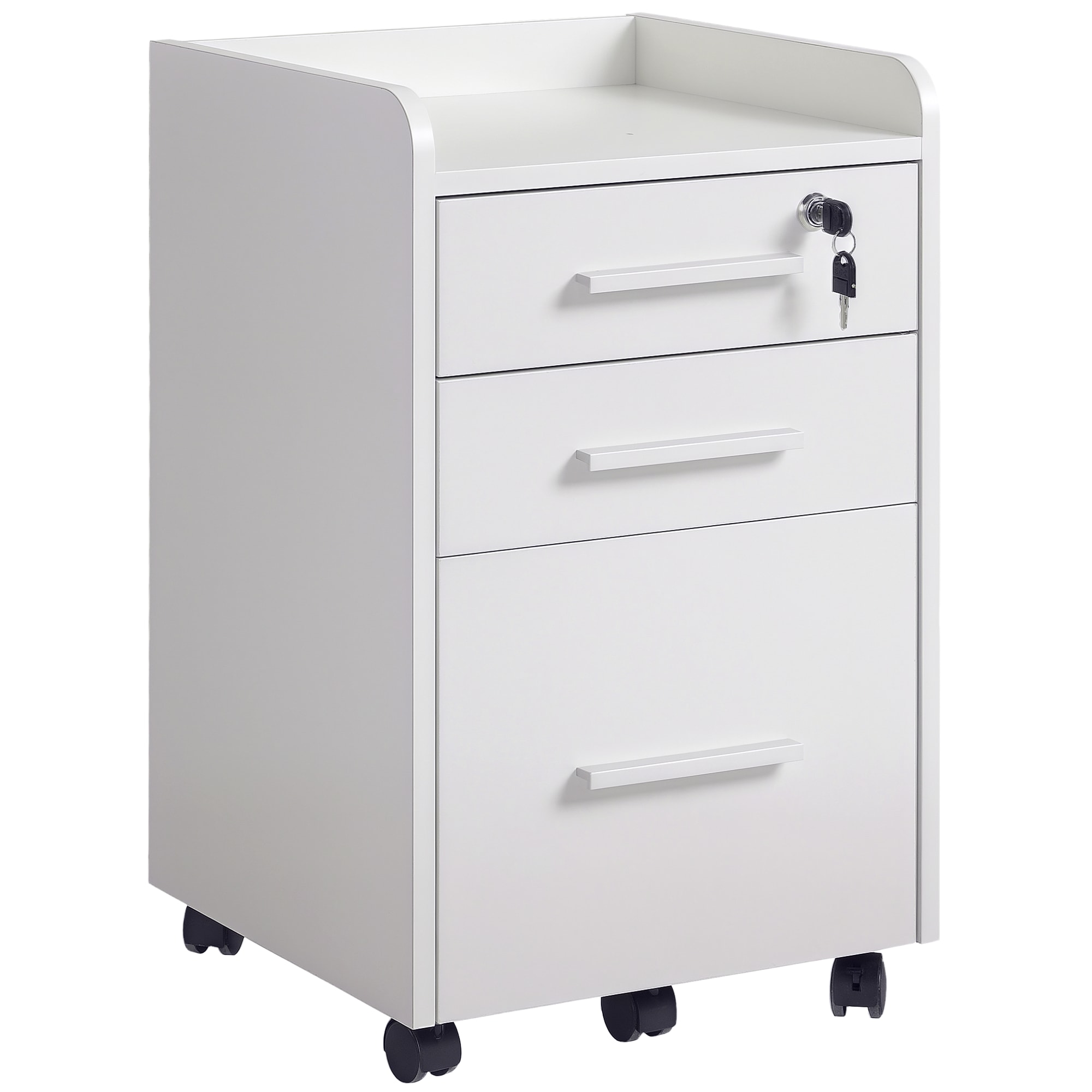 HomCom -  3 Drawer Vertical File Cabinet with Lock and Edged Top Rolling Printer Stand with Hangi...