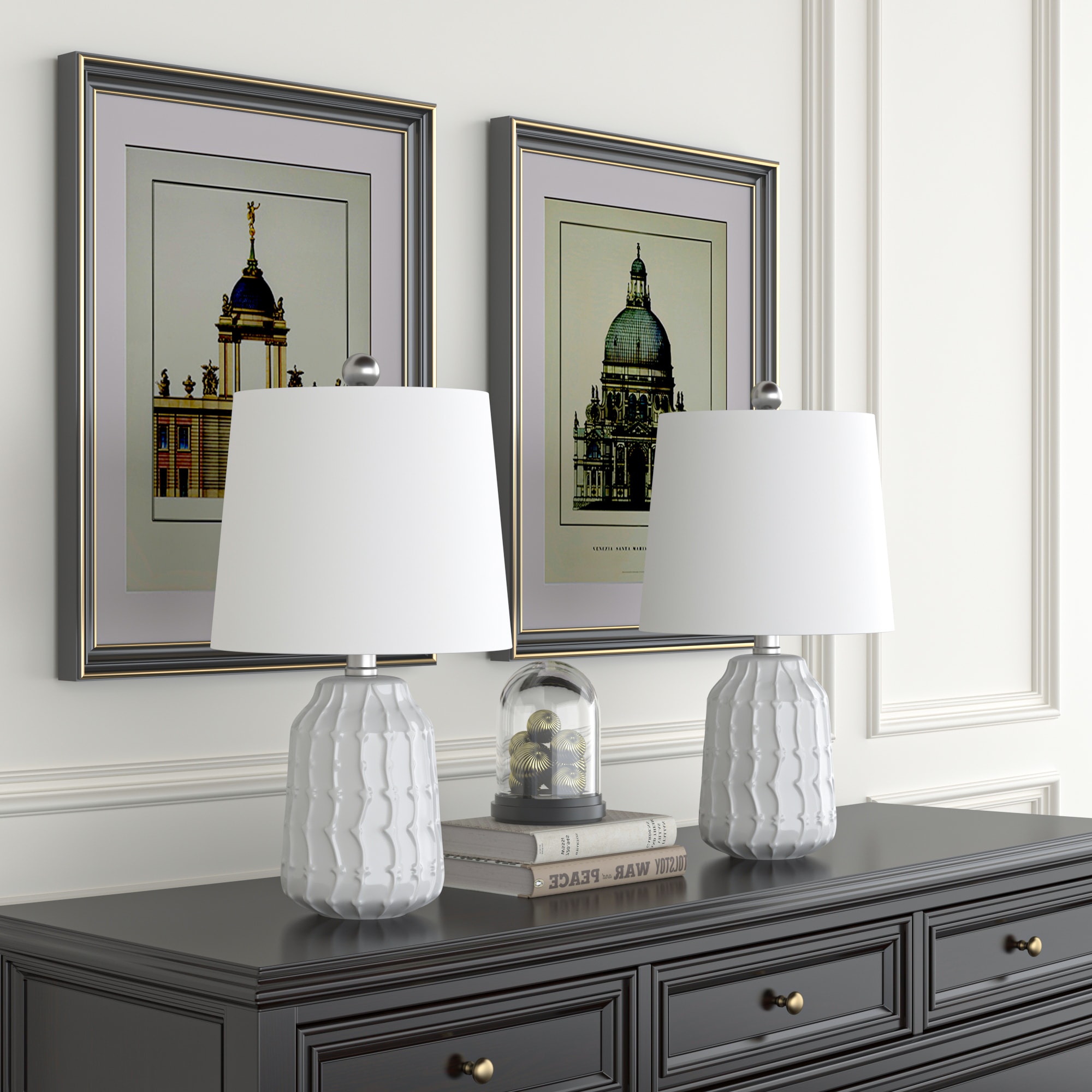 Maxax T166-WH Deluxe 19-in White LED Incandescent Rotary socket Table Lamp with Linen Shade 2 -Set