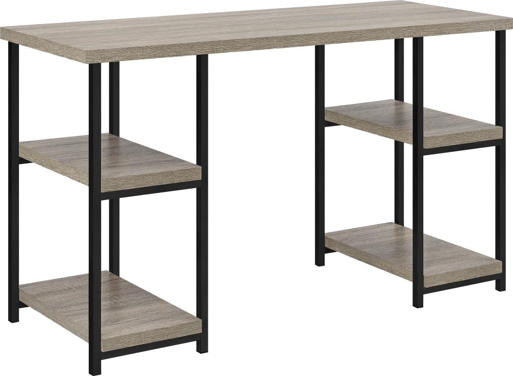 Distressed Gray Oak and Black Executive Double Pedestal Desk