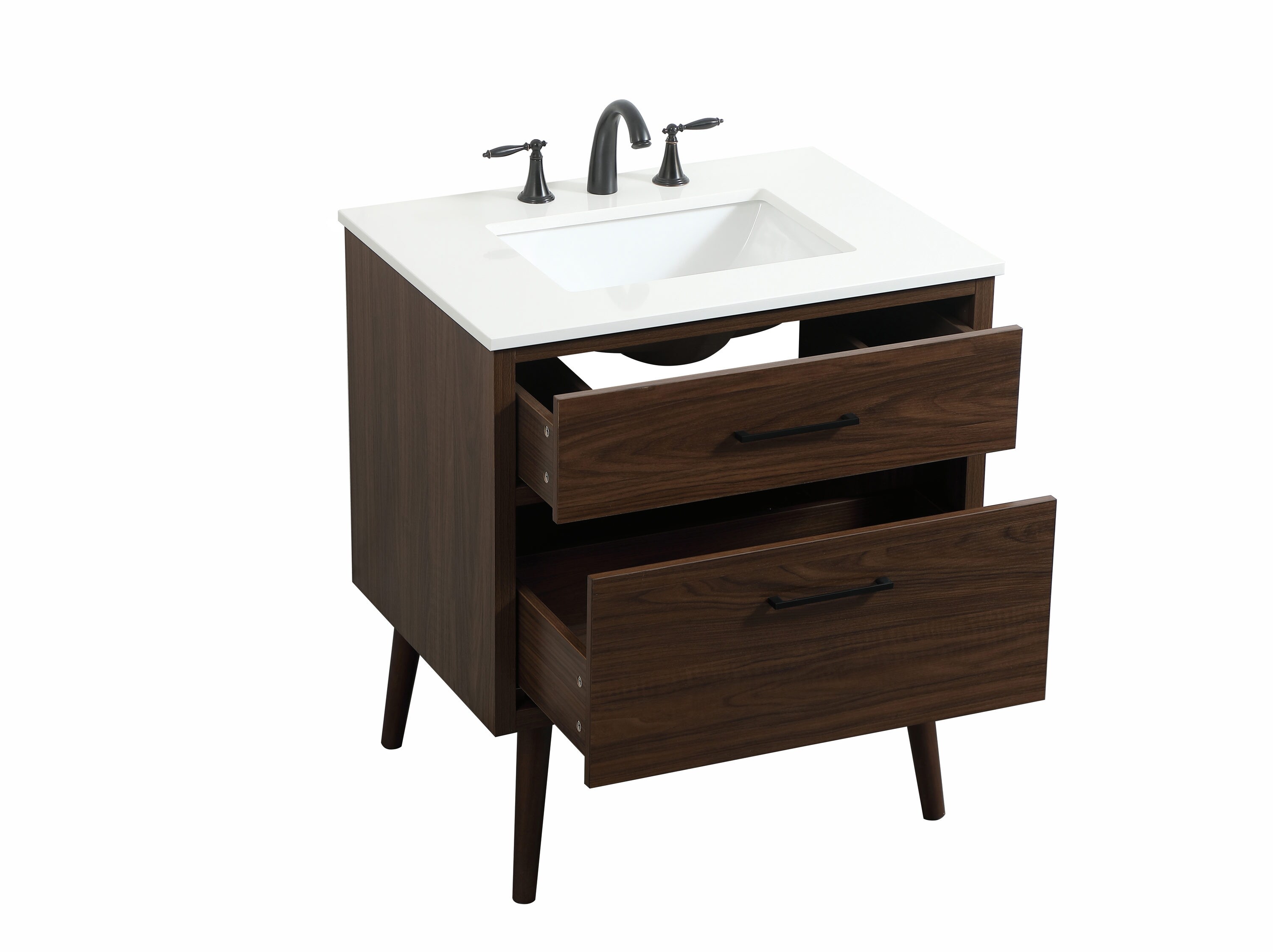 Walnut Mid-Century Modern Single Bathroom Vanity