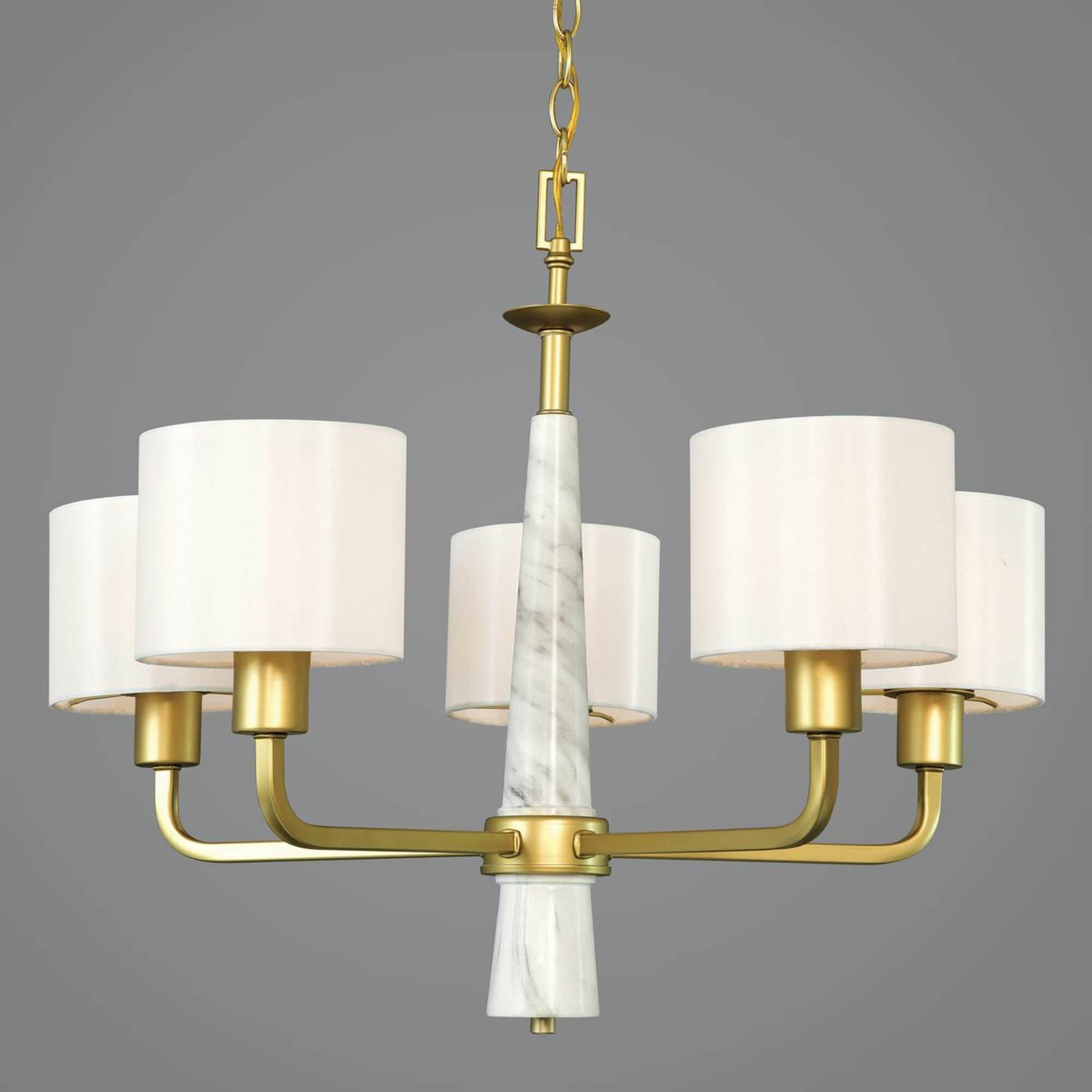 Palacio Vintage Gold Chandelier with White Silk Shades