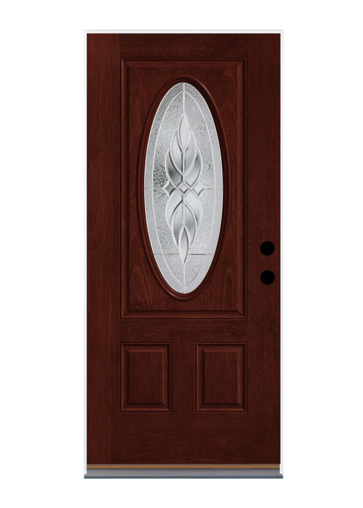 Therma-Tru Benchmark Doors Varissa 36-in x 80-in Fiberglass Oval Lite  Right-Hand Outswing Mahogany Stained Prehung Single Front Door Insulating  Core in the Front Doors department at