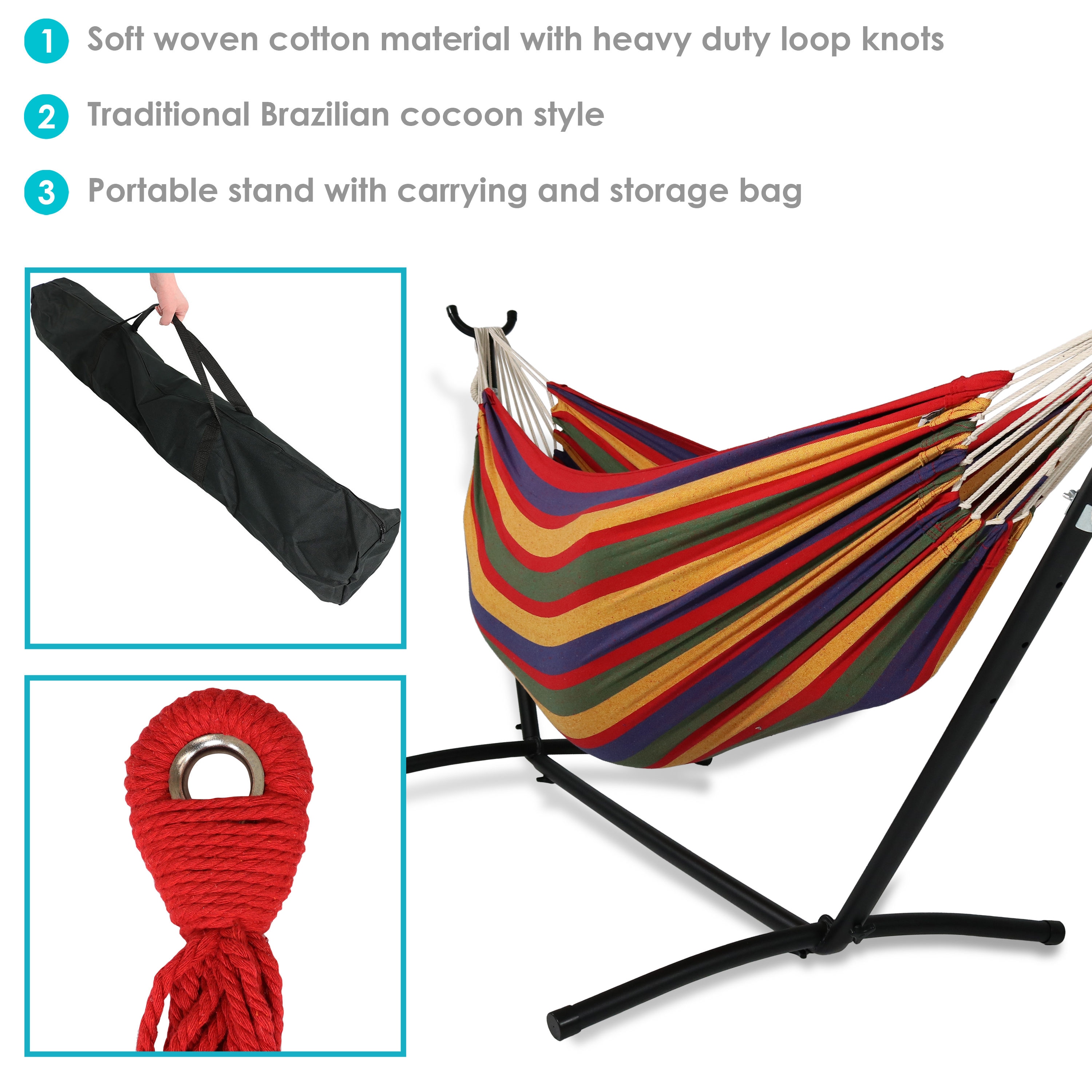 Calming Desert Large Two Person Hammock with Brazilian Stand Sunnydaze Double Brazilian Hammock with Stand & Carrying Case 400 Pound Capacity 
