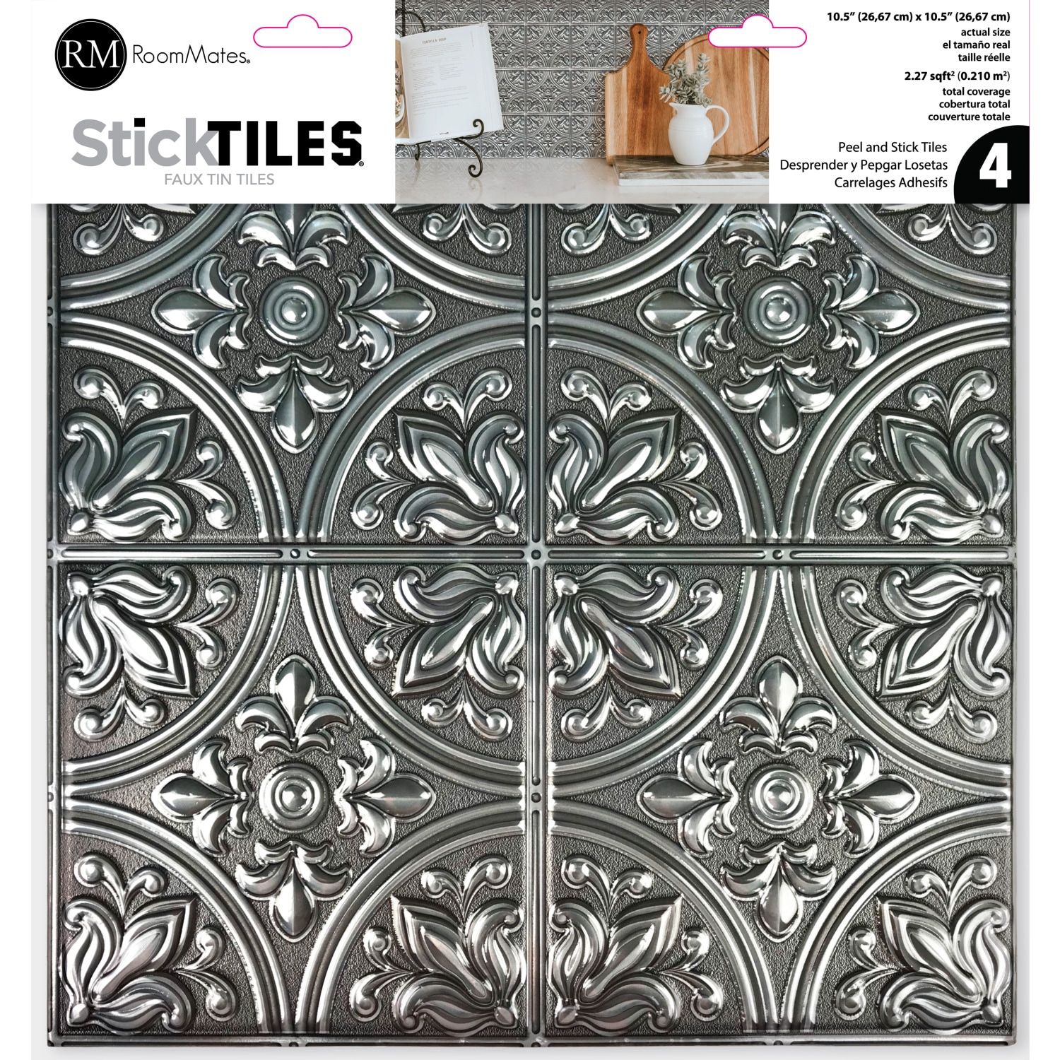 Victorian Silver Tin Peel and Stick Square Tiles