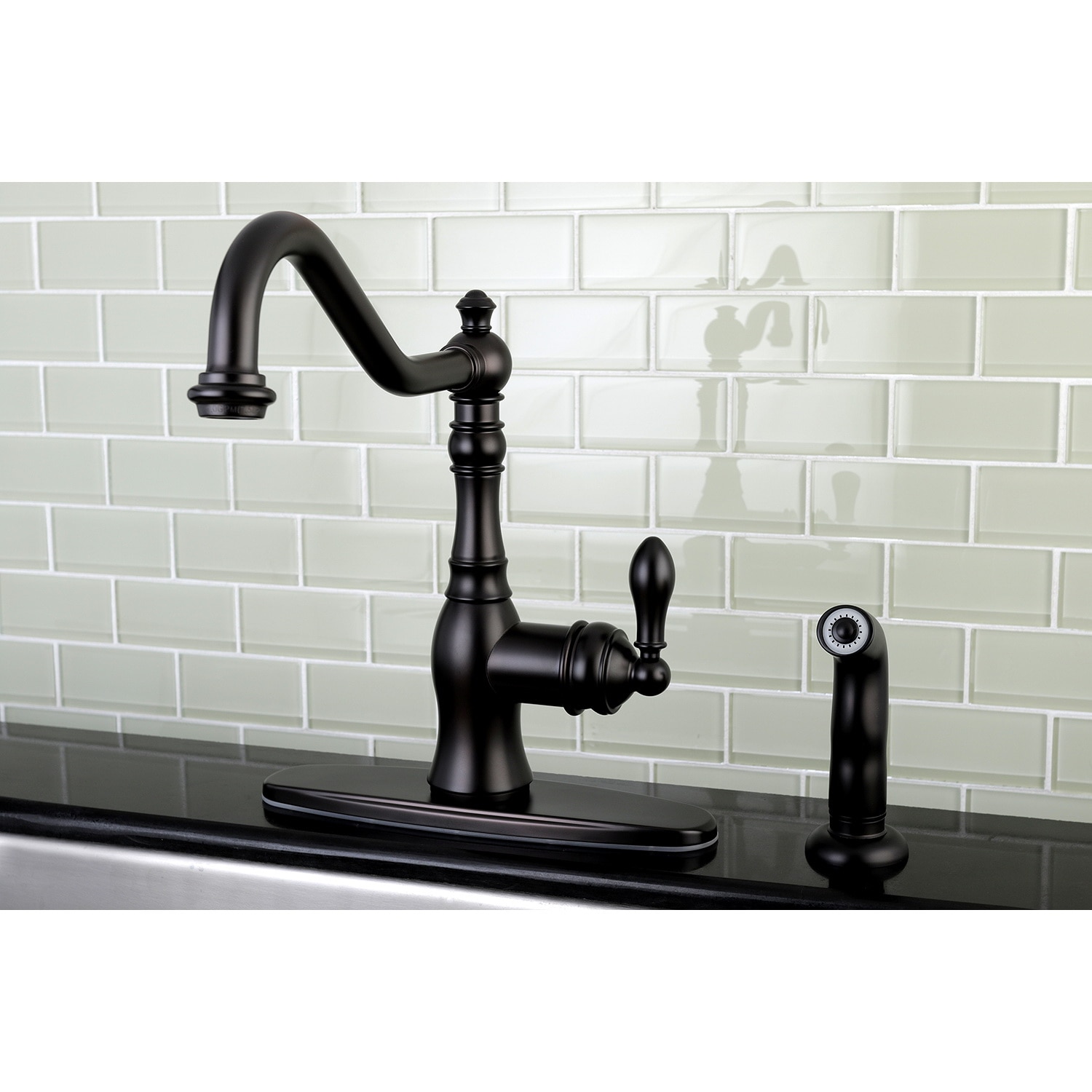 Kingston Brass American Classic Oil Rubbed Bronze Single Handle High Arc Kitchen Faucet Deck