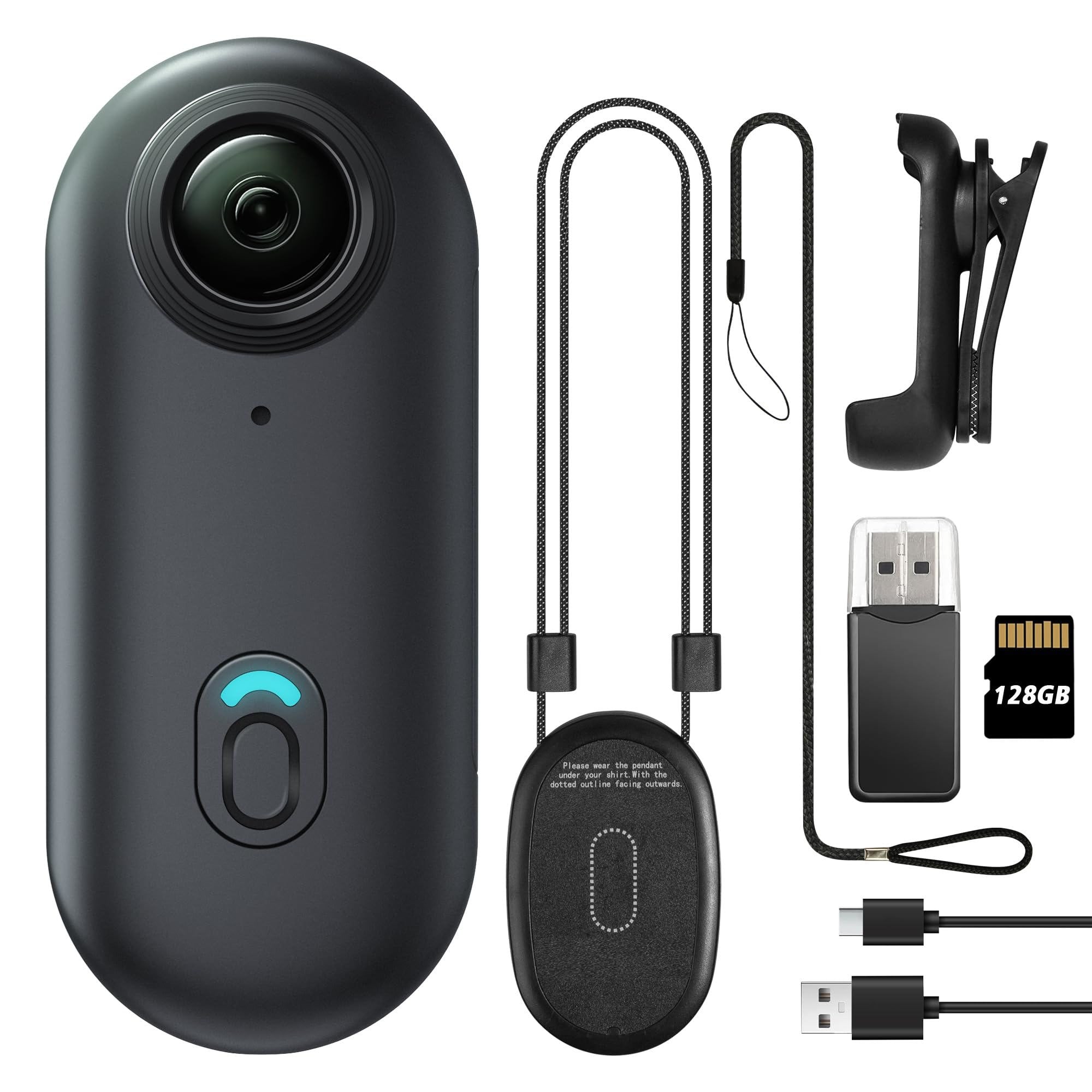 Etokfoks  mini body camera thumb size wearable action cam with hands free recording 128GB body worn kit magnet pendant safety cord and back
