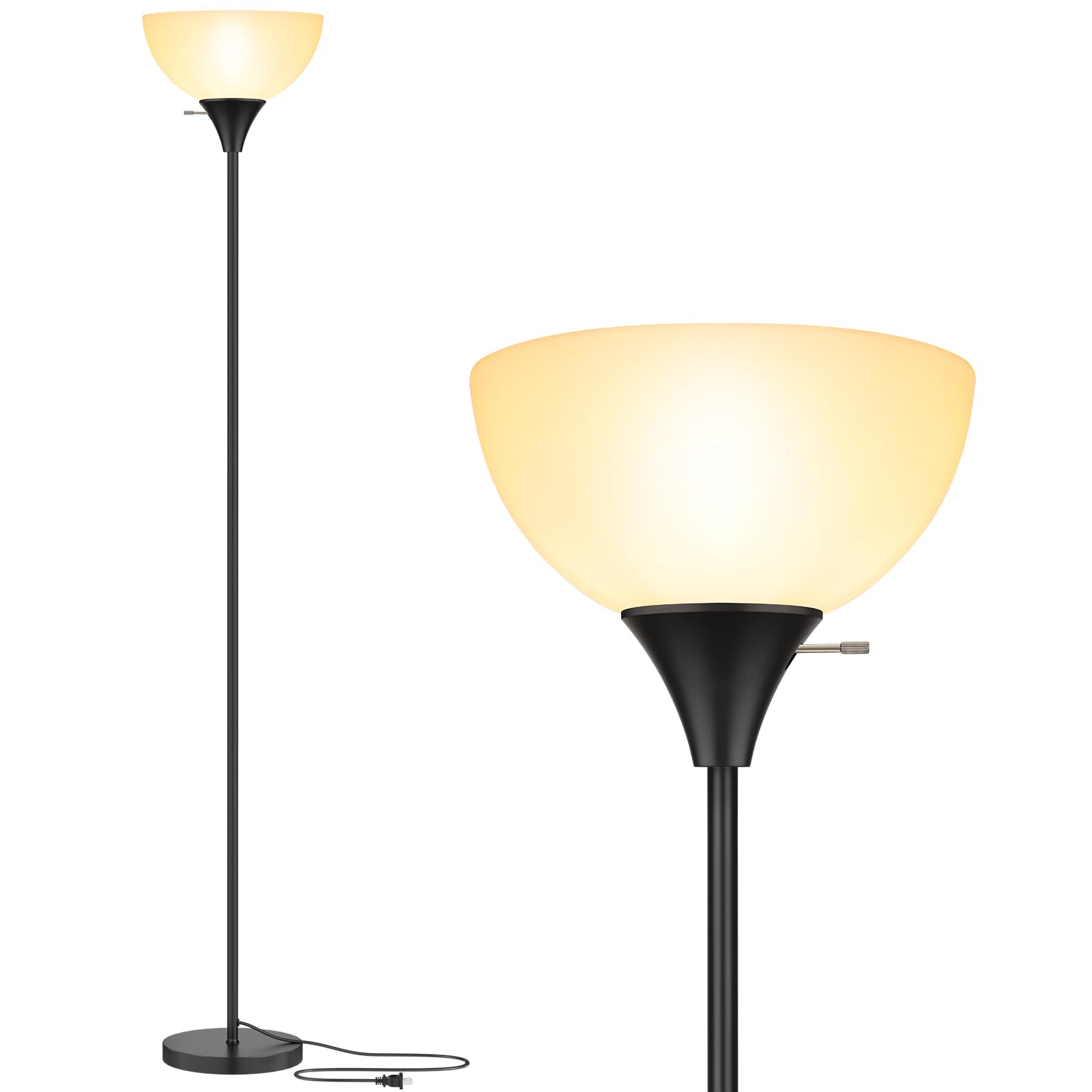 Aoibox  Modern 70 in Torchiere Floor Lamp with White Plastic Shade Black Metal Pole Slim Base E26 Bulb Socket