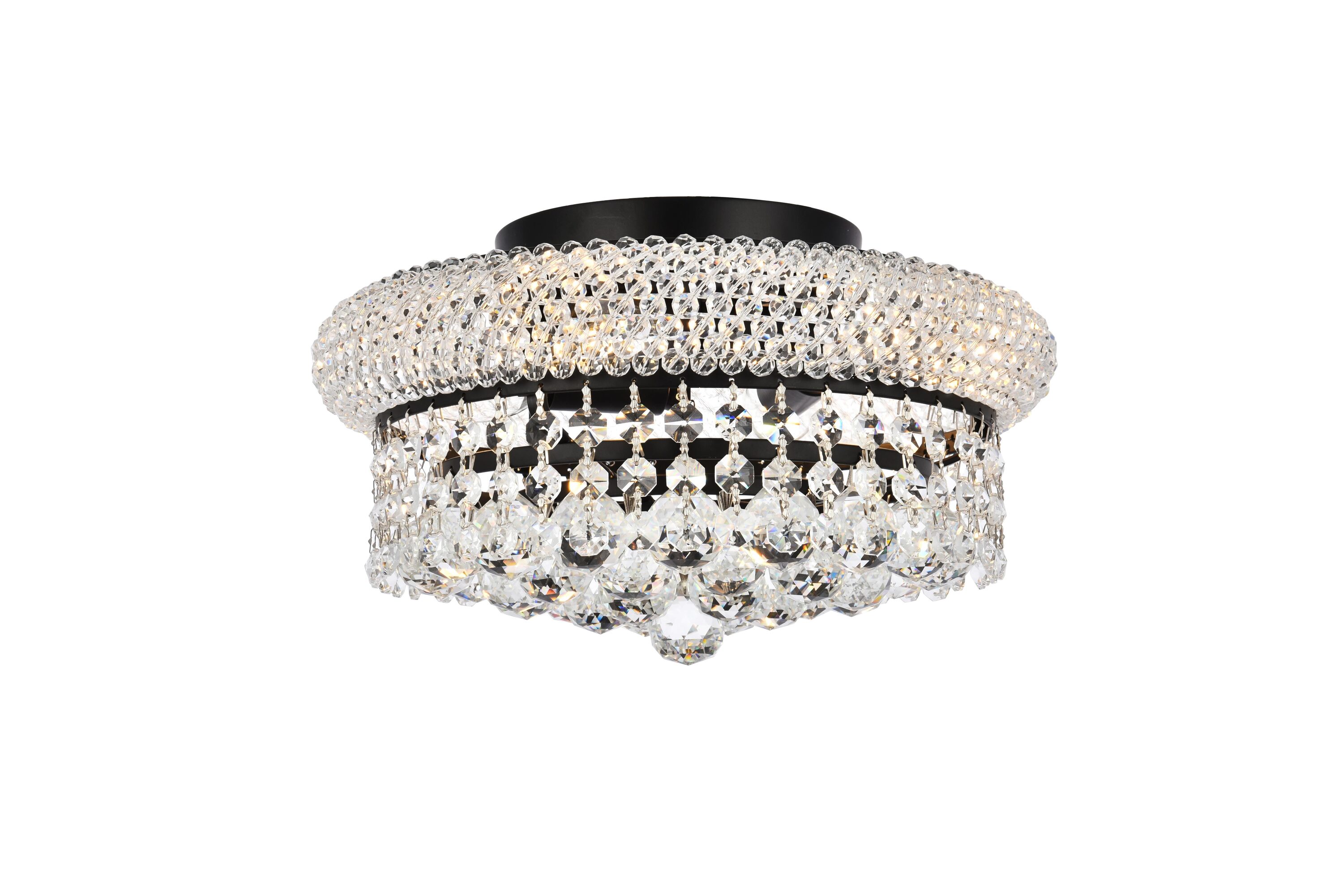 Primo 12-Inch Black and Crystal Flush Mount Light Fixture