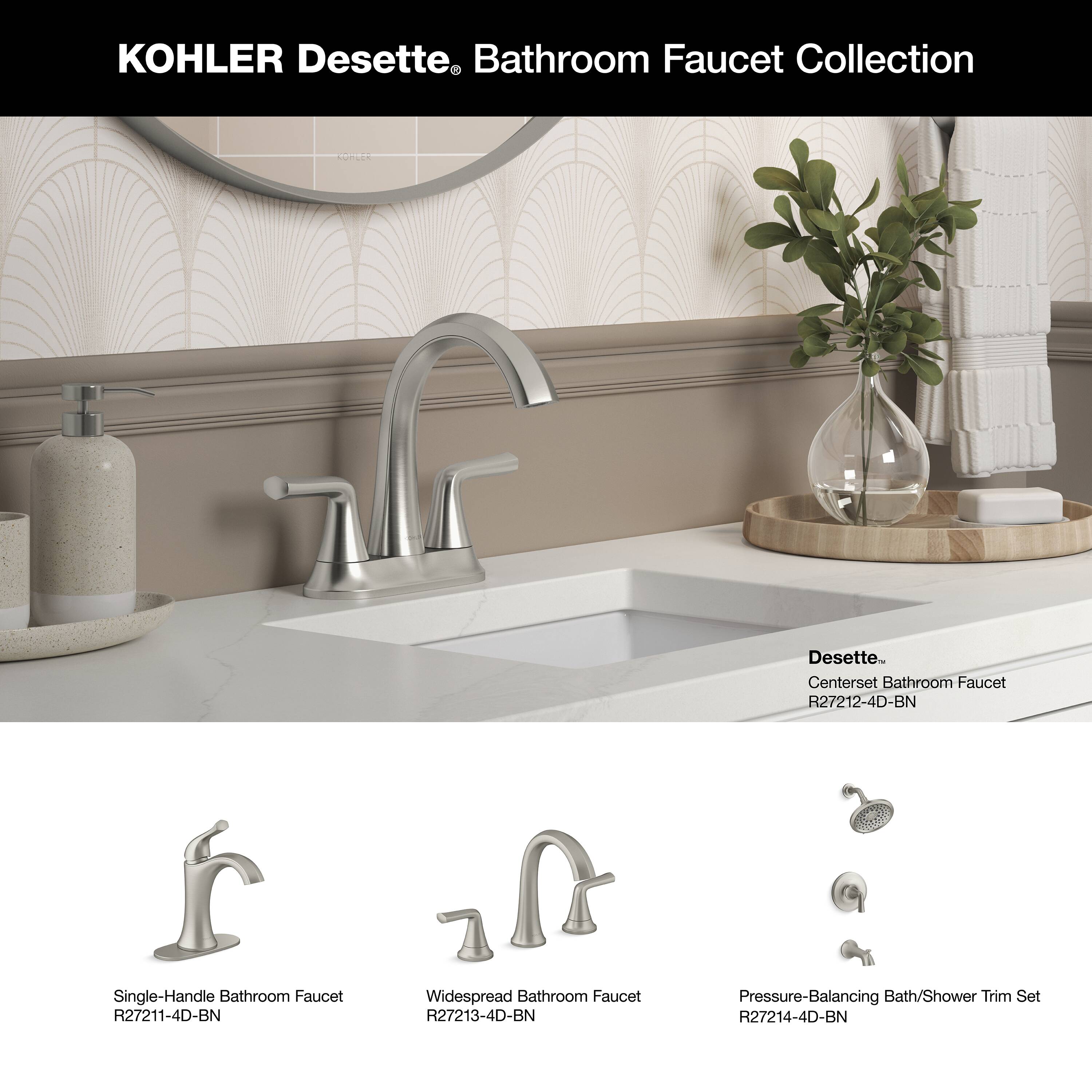 KOHLER Desette Brushed Nickel 4-in centerset 2-handle WaterSense