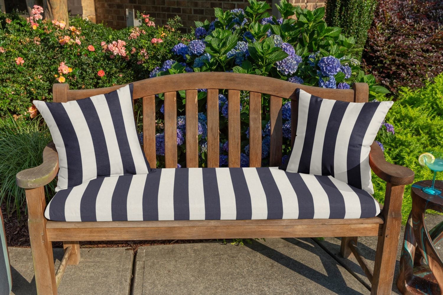 Maxim Navy Striped Sunbrella 20" Square Outdoor Pillow