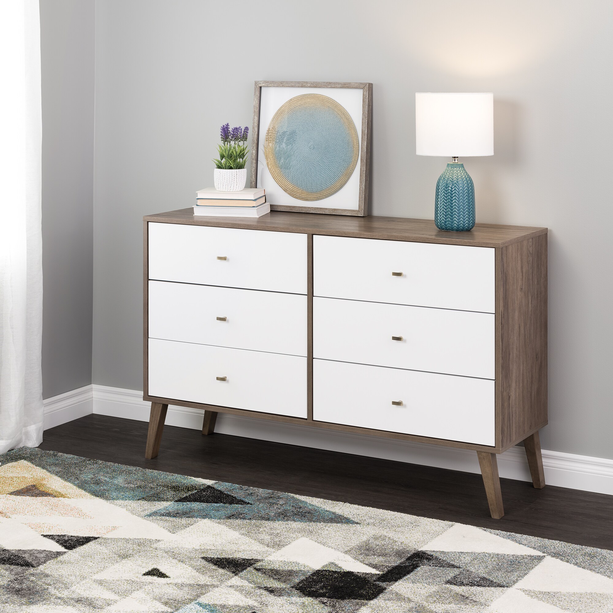 Mid Century Modern 2 Drawer Tall Nightstand With Shelf White - Prepac :  Target