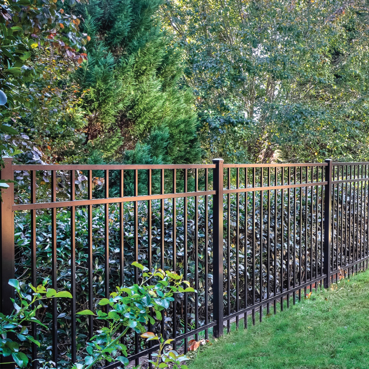 Ironcraft Berkshire 4-ft H x 6-ft W Black Powder-coated Aluminum Spaced Picket Flat-top Yard Fence Panel in the Metal Fencing department at Lowes