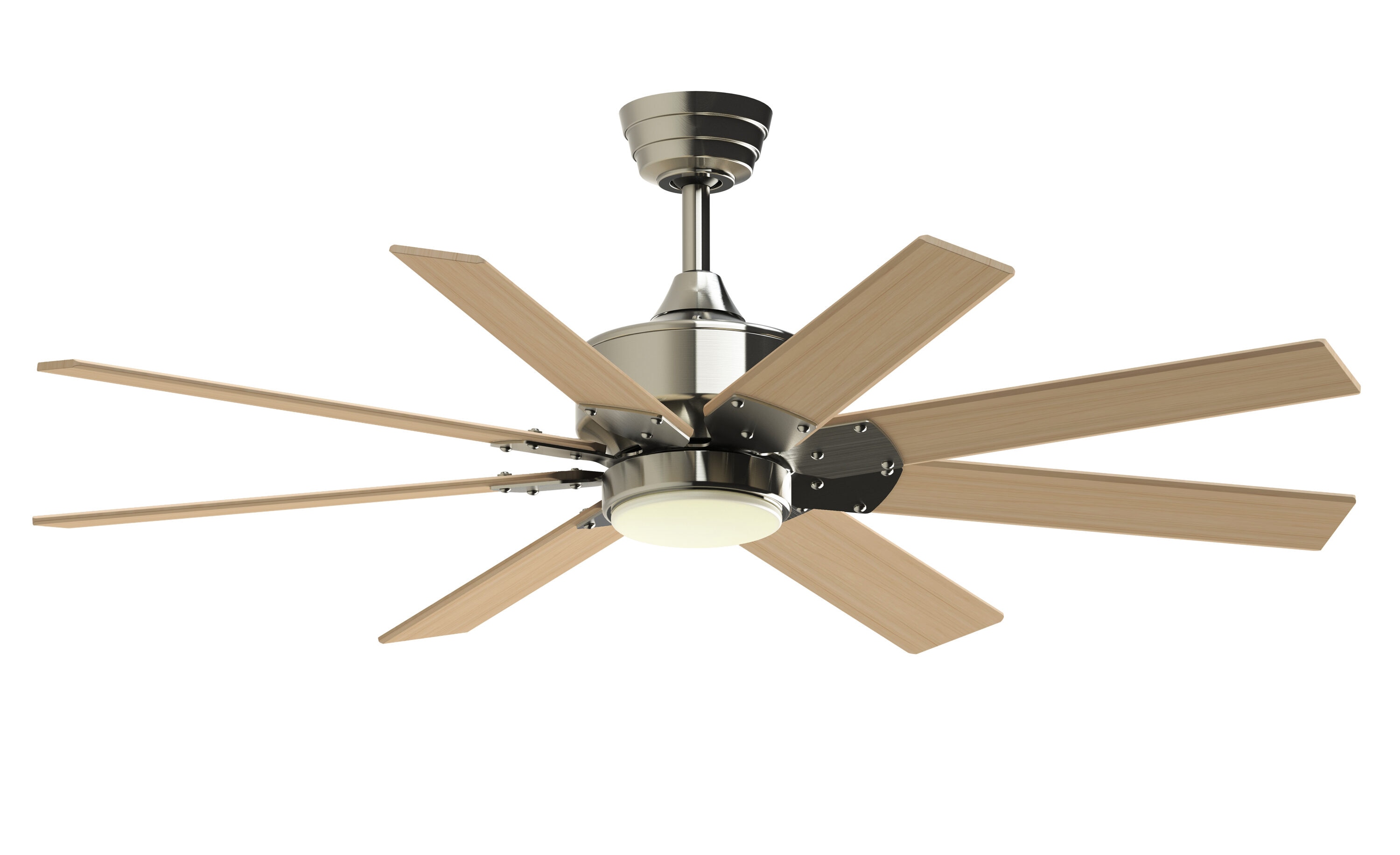 Fanimation FPD7912BBN-52N-LK Levon Custom 52-in Color-Changing Integrated LED Outdoor Smart Brushed Nickel with Natural Blades Ceiling Fan With Light - Remote Included ( 8 -Blade )