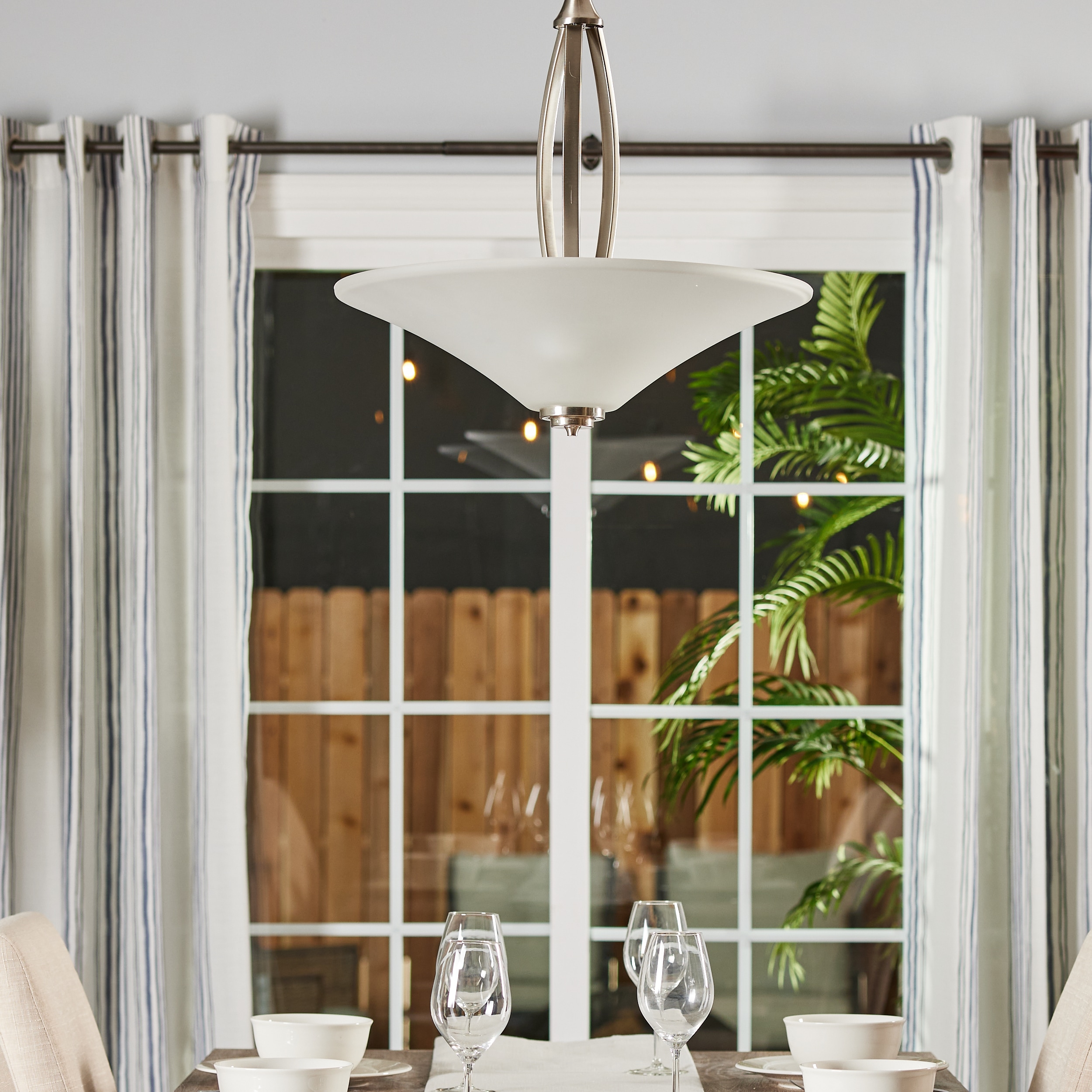 Transitional Metcalf 3-Light Indoor Pendant in Brushed Nickel with Satin Etched Glass