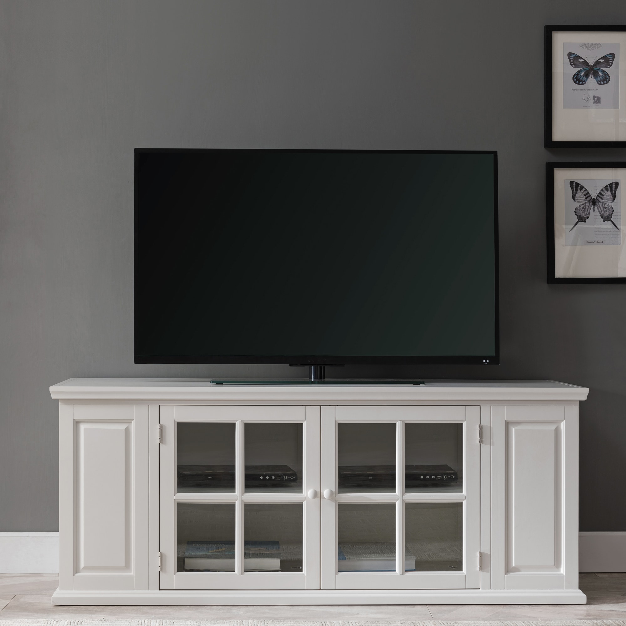 allen + roth Transitional Ash White Tv Stand (Accommodates TVs up to 65-in)  in the TV Stands department at