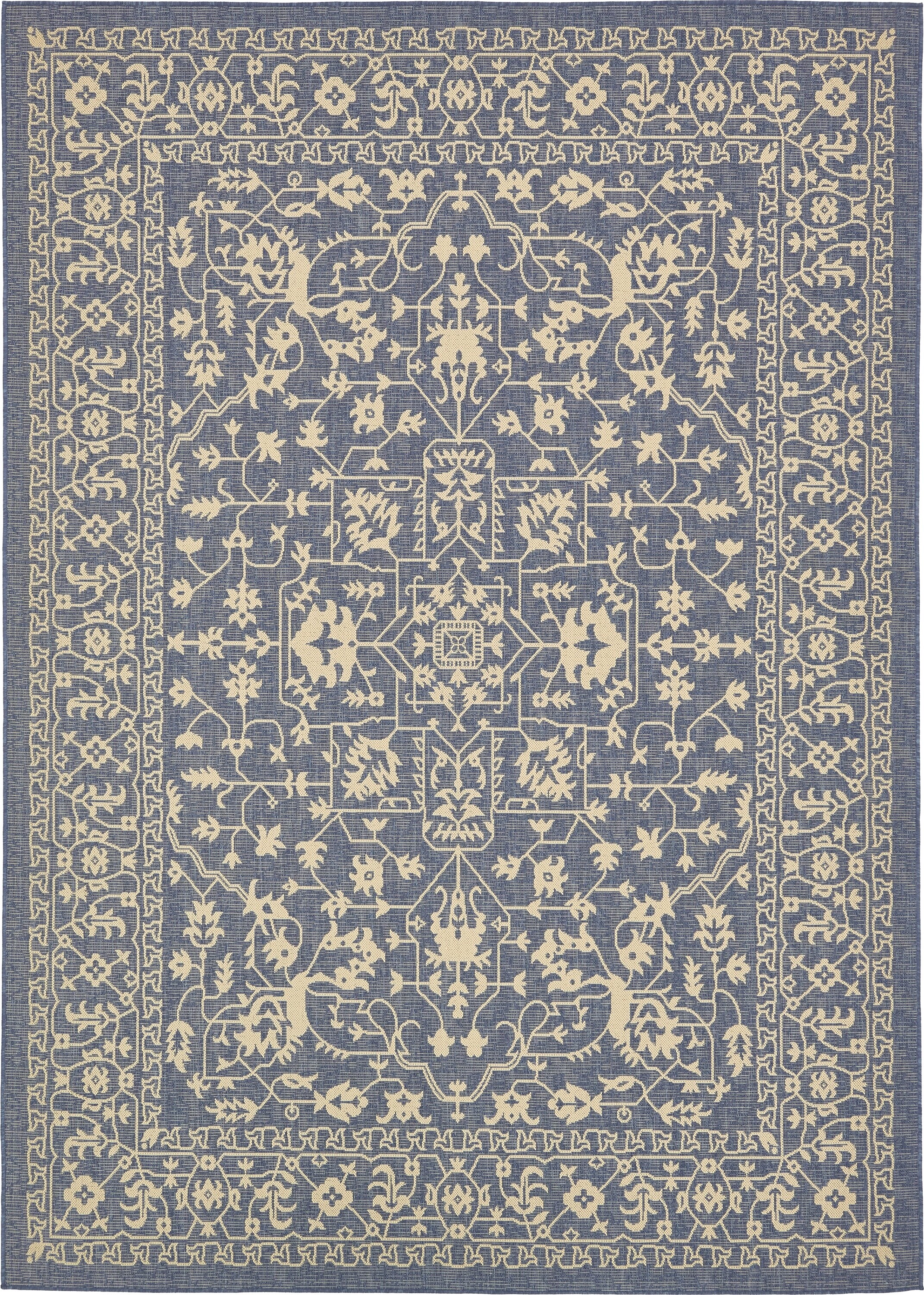 Unique Loom 3135505 Allover Outdoor 8 x 11 (ft) Loomed Polypropylene Navy Blue/Beige Rectangular Indoor/Outdoor Medallion Area rug