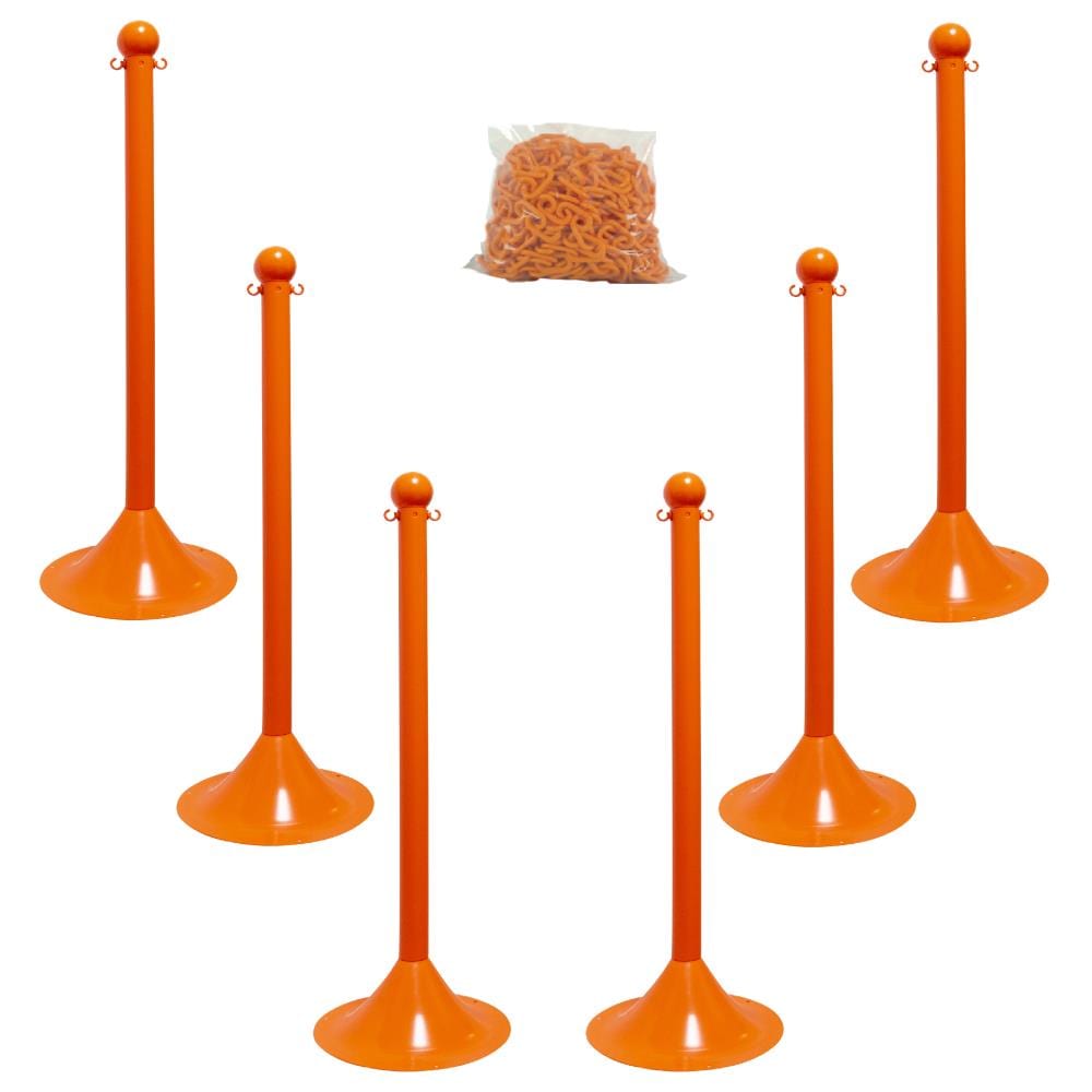 Mr. Chain 71012-6 Safety Orange Light Duty Stanchion and Chain Kit