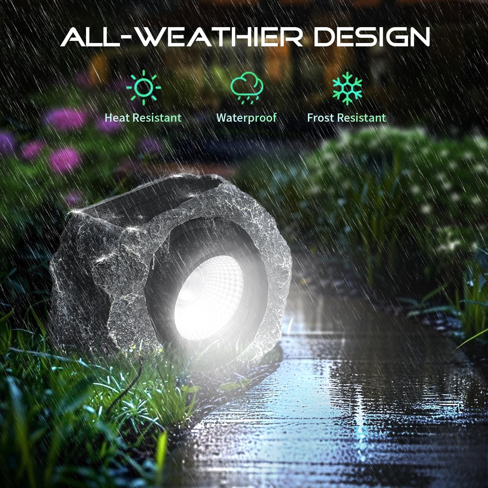 Oyezvary 4 pack solar rock lights outdoor LED white glow waterproof ...
