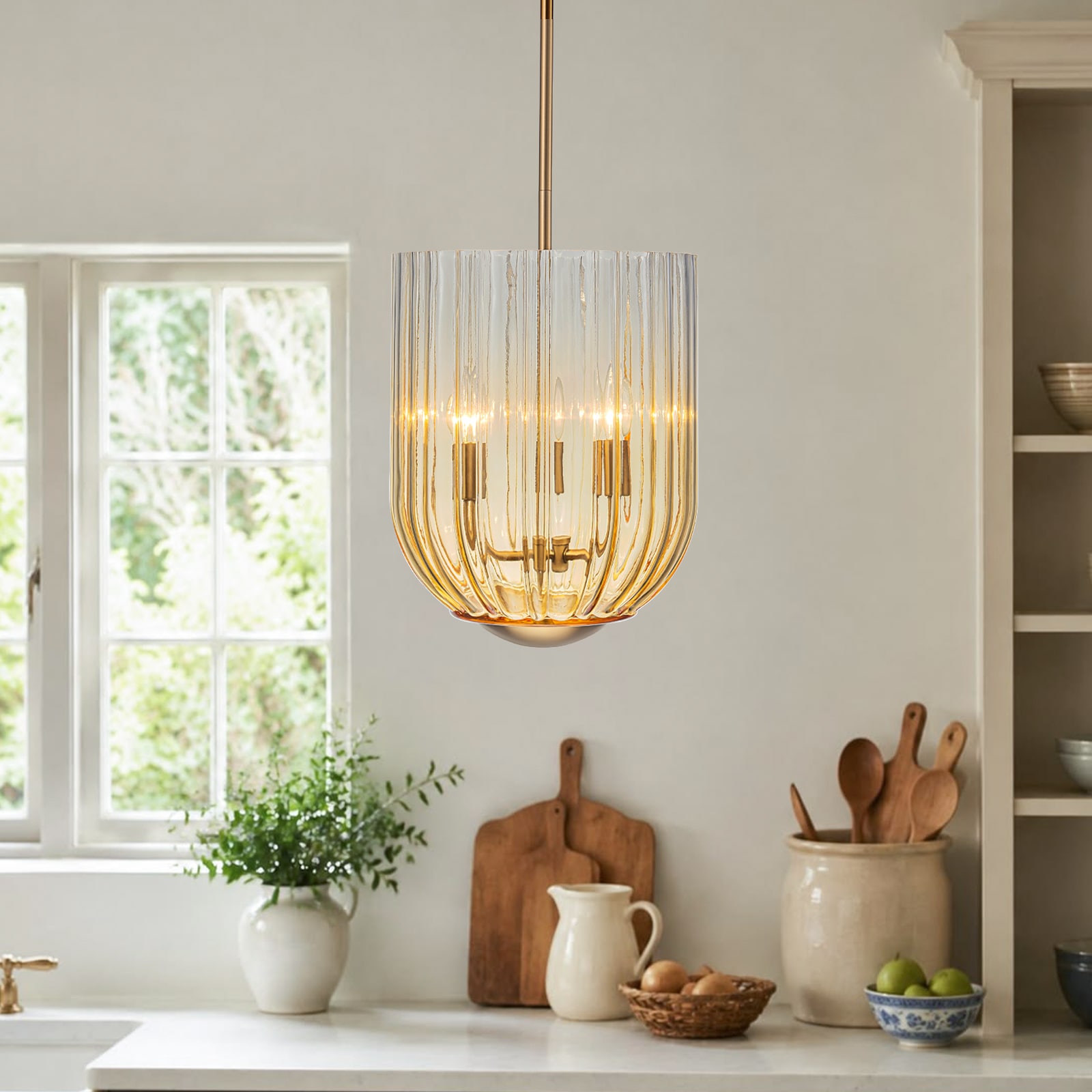 Wonderindoor 3 -Light Matte Brass Modern/contemporary Tinted glass Bowl Small Hanging Pendant Light