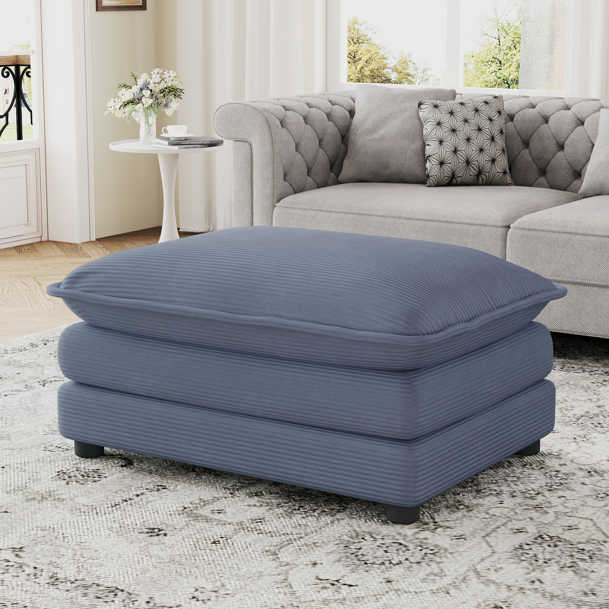 ModernLuxe Assembly Required 35.4inch Ottoman Dual-layer Ottoman for Living Room  Bedroom  Blue