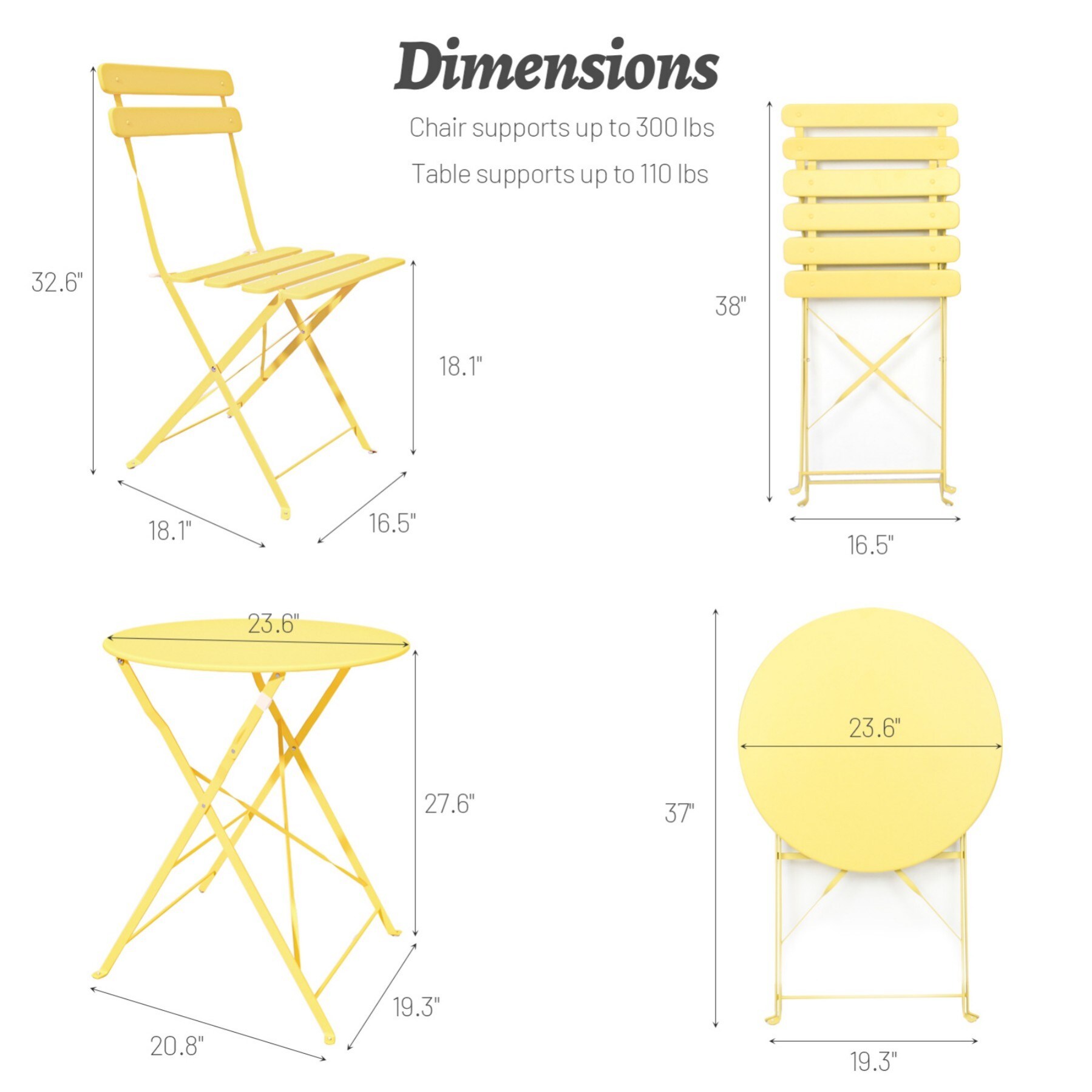 Siavonce 3 -Piece Yellow Patio Dining Set Extendable Table Steel Round ...