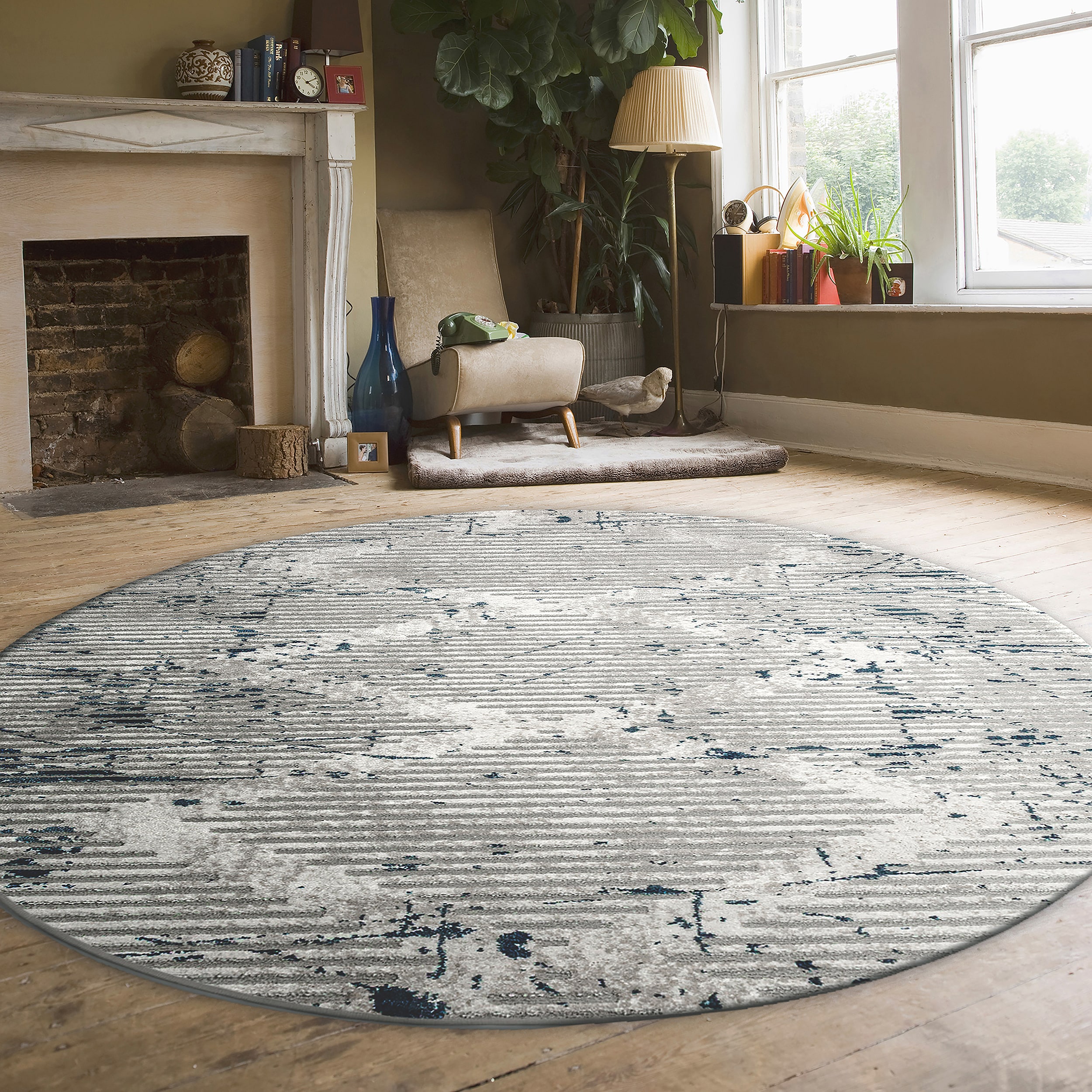 Radici USA 1230/1026/BLUE Davide 8 x 8 (ft) Loomed Polypropylene Blue Round Indoor Geometric Mid-Century Modern Area rug