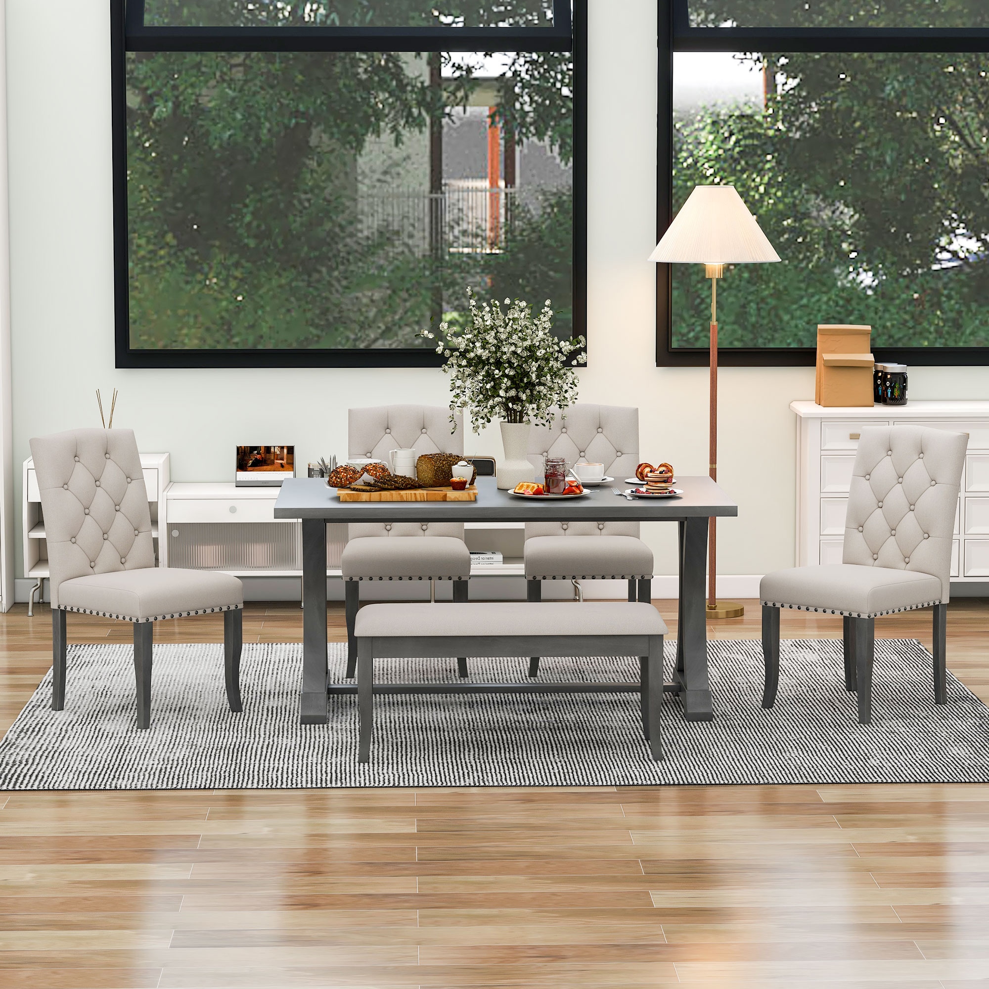 Clihome Antique Gray Contemporary/Modern Dining Room Set with ...