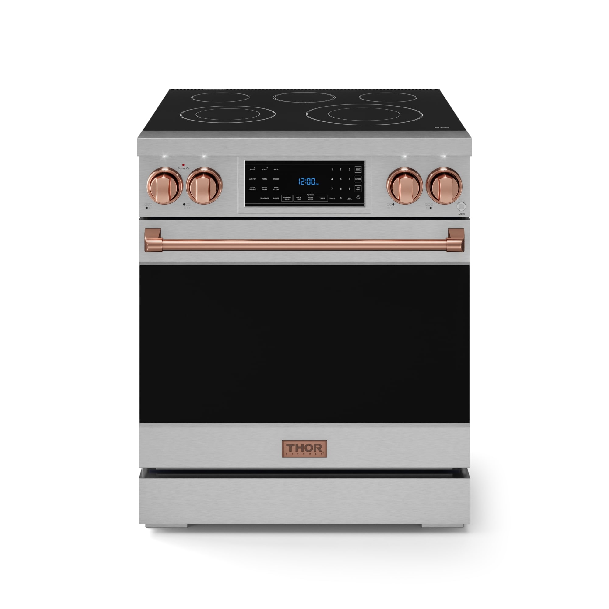 Thor Kitchen RSE30-RSG Gordon Ramsay Series 30-in Glass Top 5 burners 4.55-cu ft Air Fry Convection Oven Freestanding Electric Range ( Stainless Steel with Rose Gold Accents )