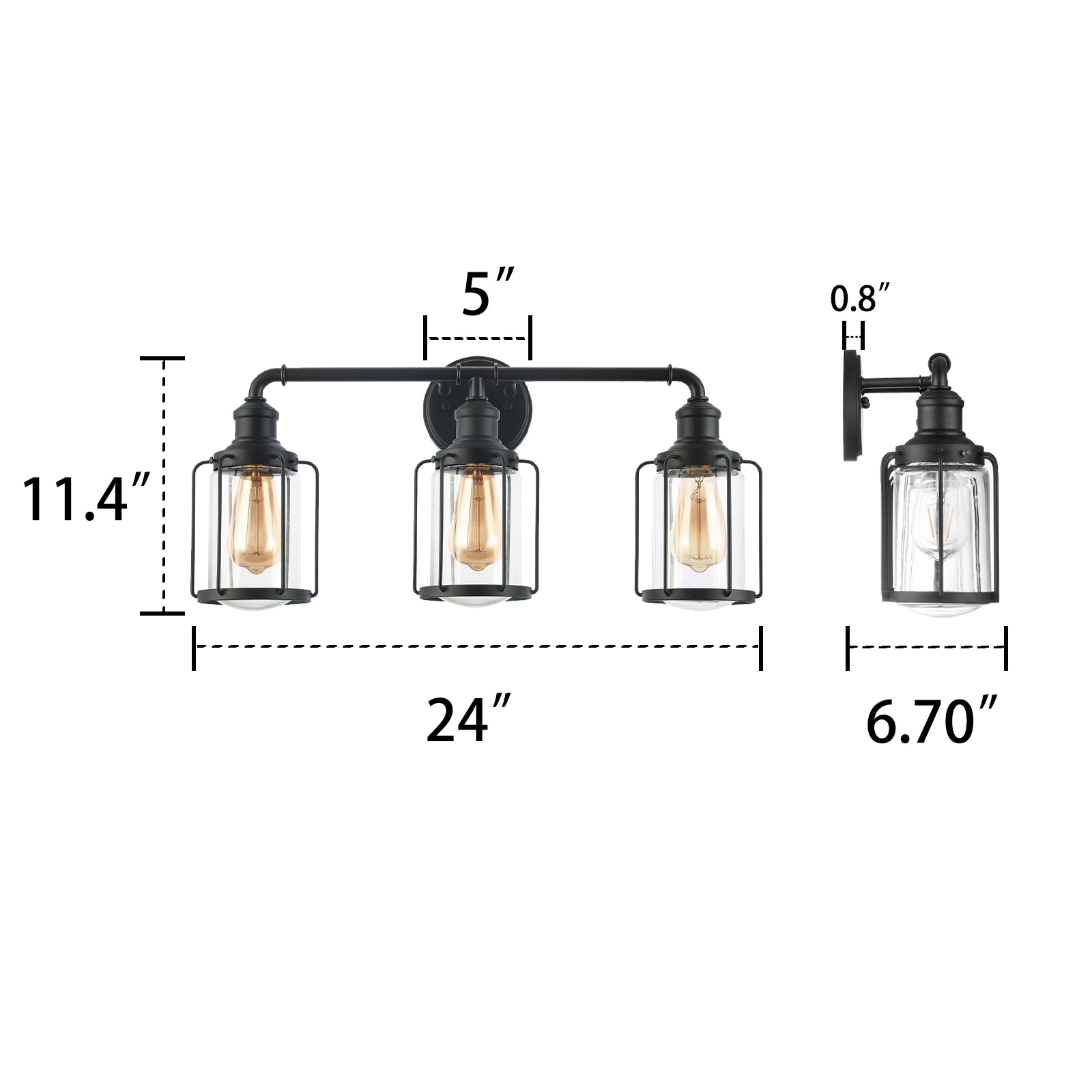 Flynama Vanity Light 24-in 3-Light Matte Black Modern/Contemporary ...